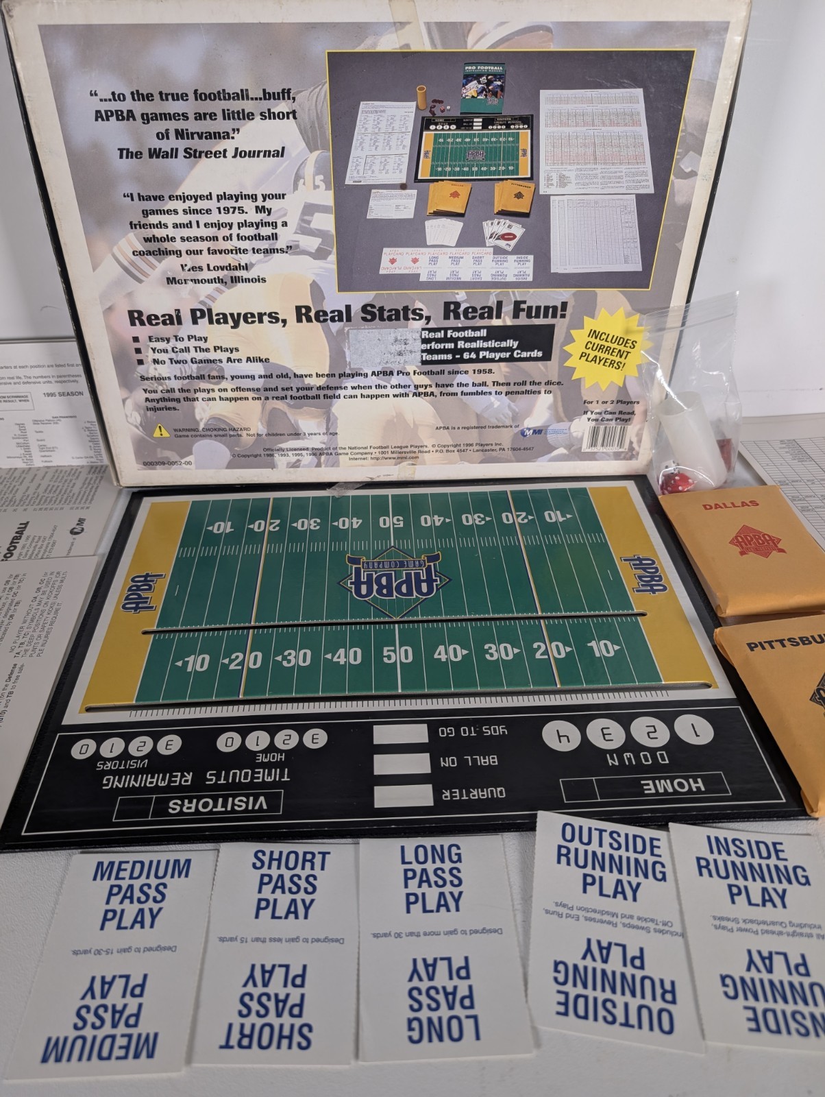 Partial APBA Pro Football Limited Edition Game 1994-95 (Dallas & Pittsburgh)