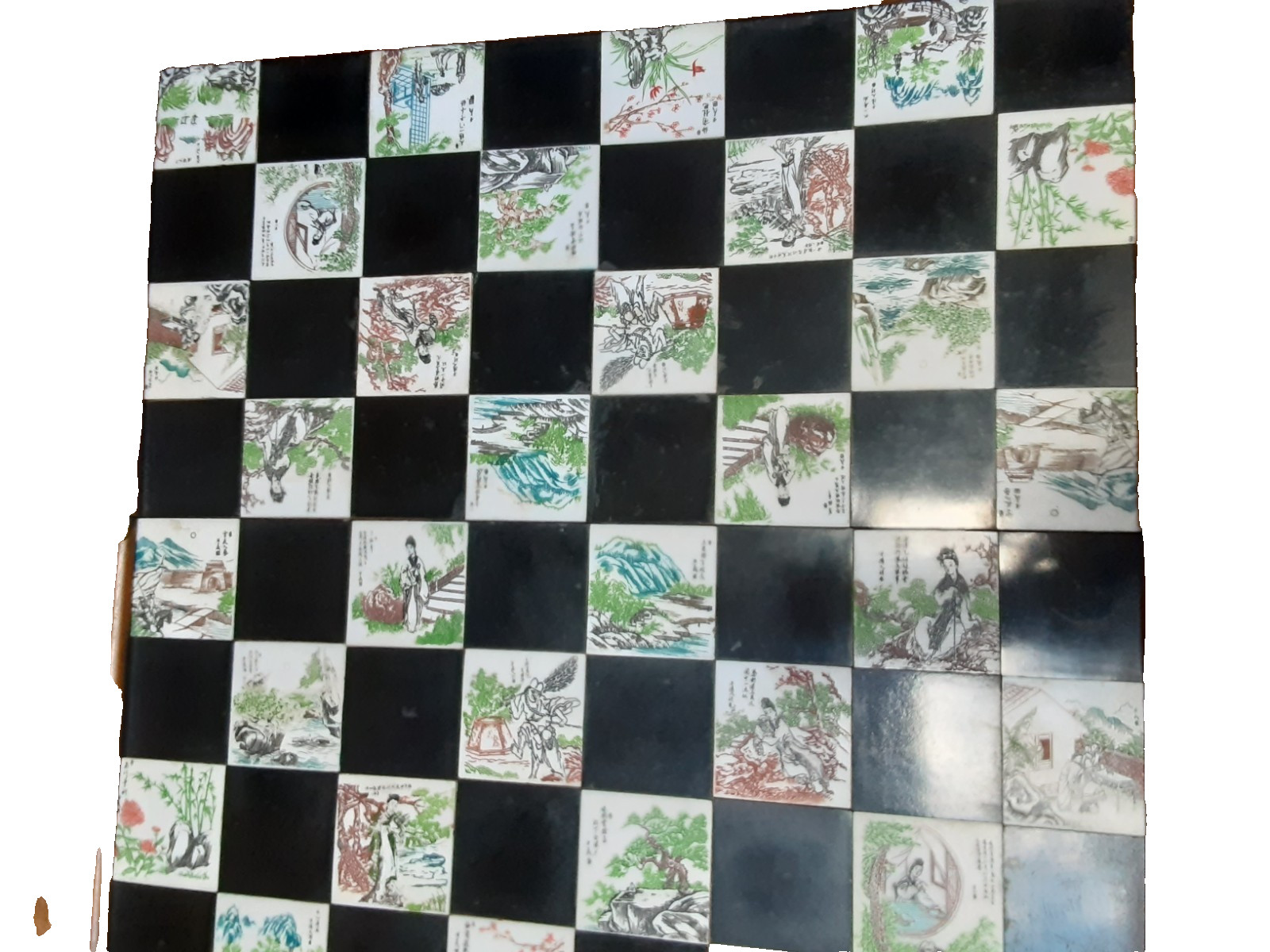 Antique handmade chess set made of natural wood and ceramic