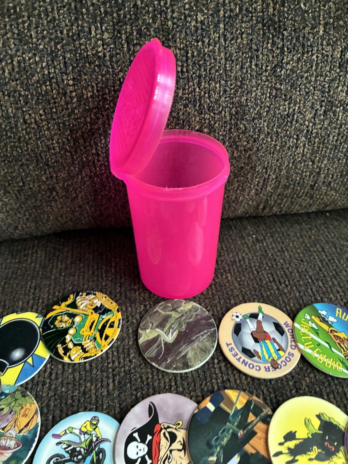 VINTAGE POGS miscellaneous with CONTAINTER TO STORE THEM