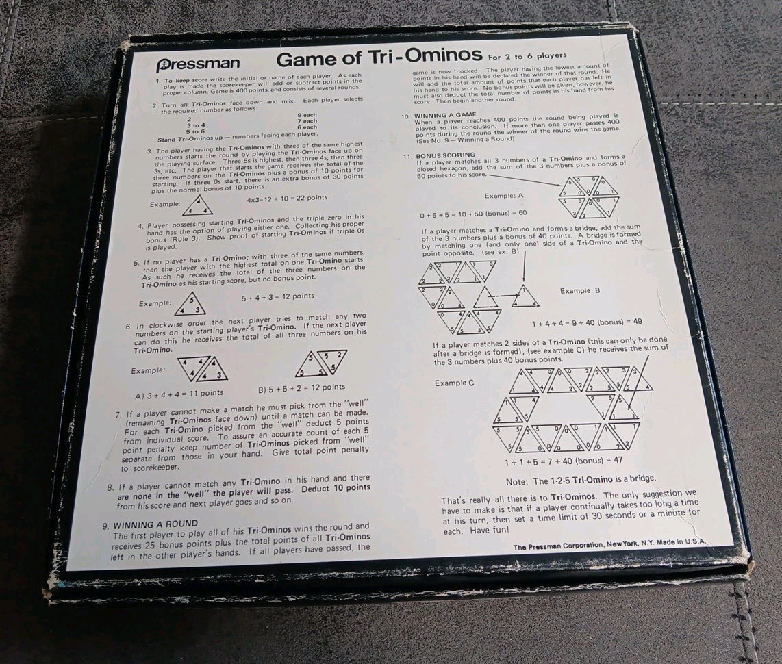VINTAGE Tri-Ominos THE TRIANGLE GAME – Original Box – Pressman #4420