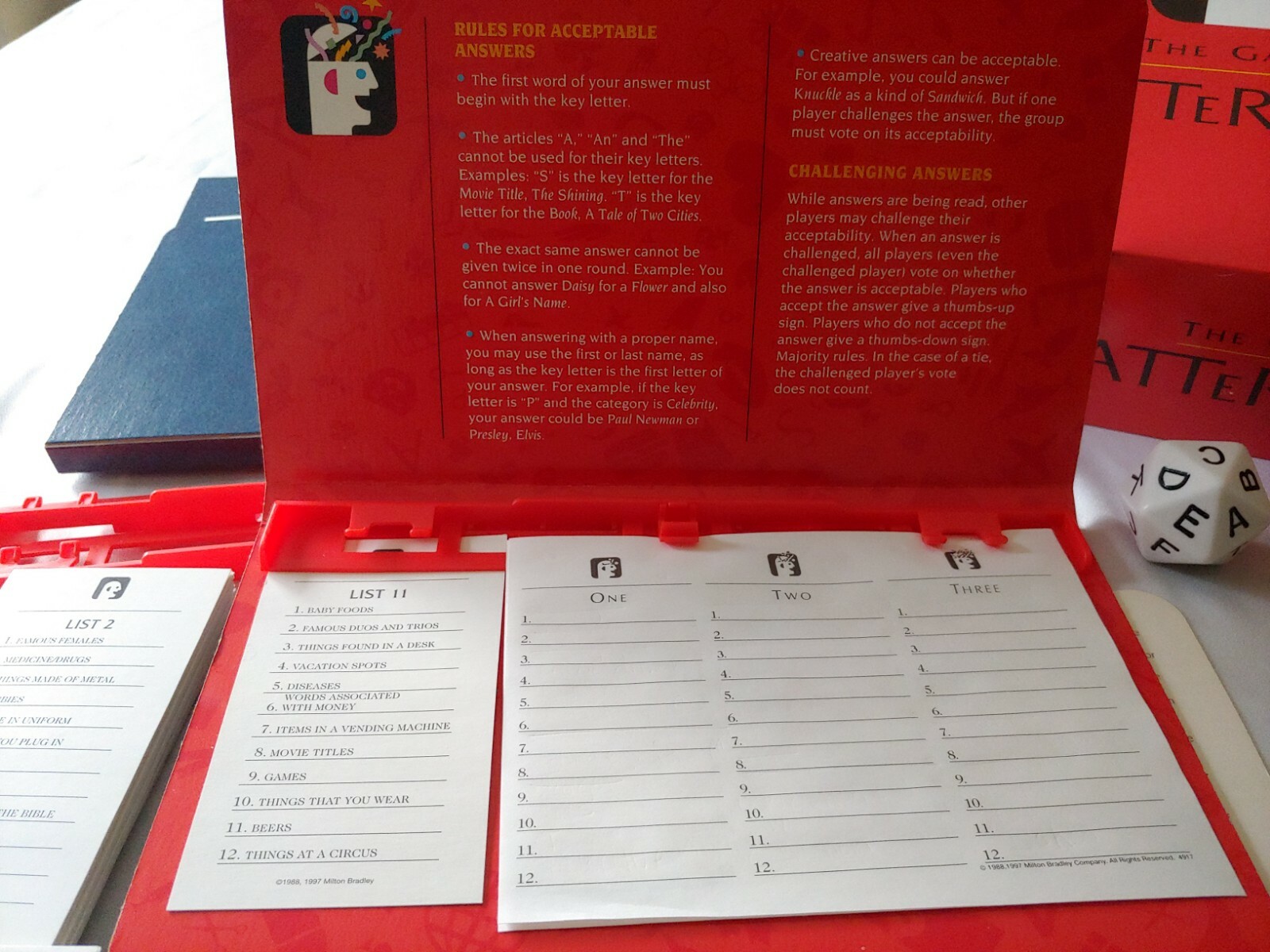 HASBRO- THE GAME OF SCATTERGORIES- pre owned- 1999 version