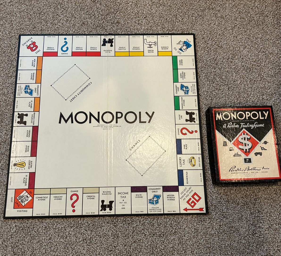 1946 Parker Brothers Monopoly Game and Board – See Description