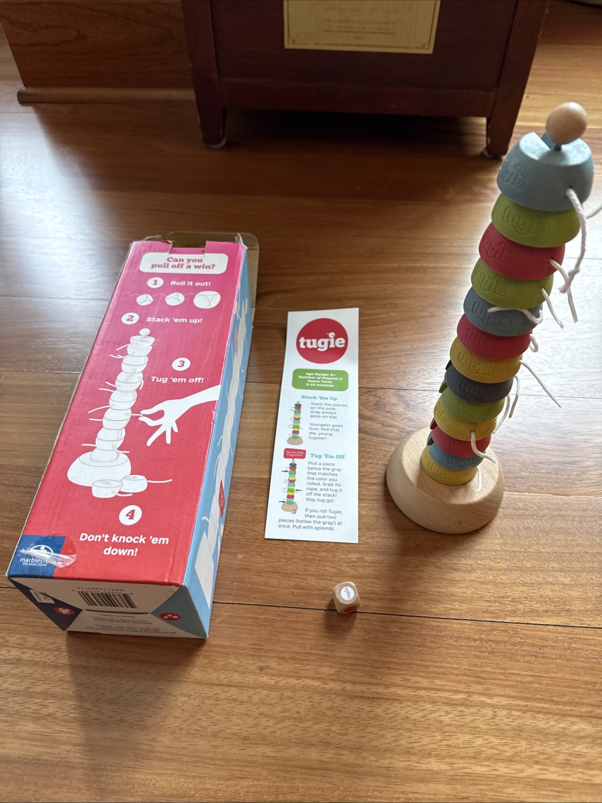 Tugged Don’t Topple The Tower Wooden Game by Marbles Brain Workshop EUC