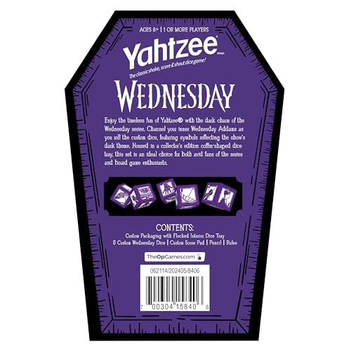 Wednesday Addams Yahtzee Game Collector’s Edition Coffin Dice Cup Custom Dice