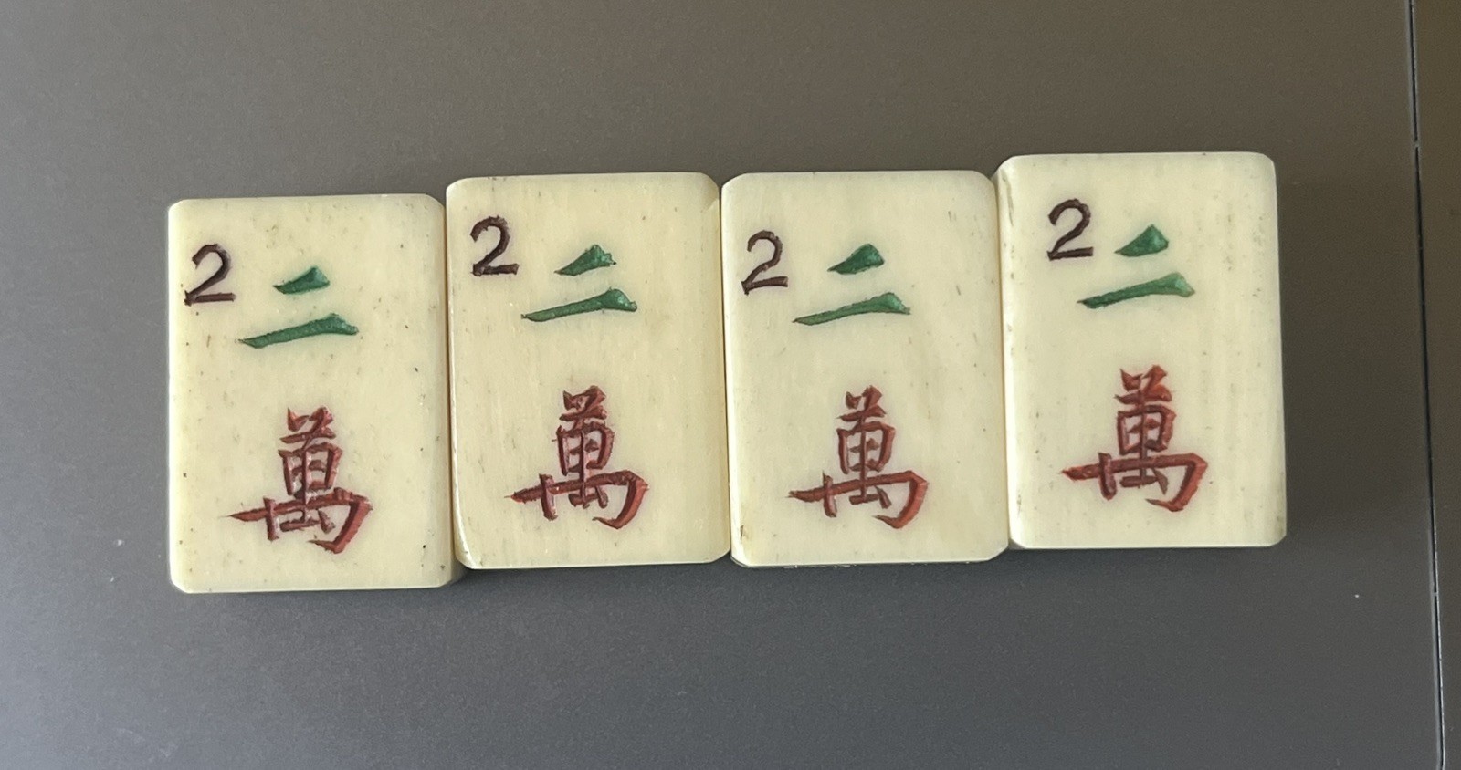 lot of 4 Vtg 1920s Mahjong Bone/Bamboo Replacement Tiles 2 CRAK – thick bone