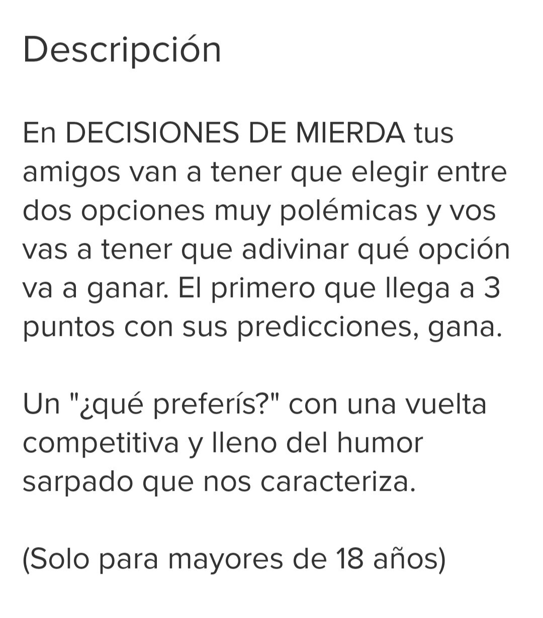JUEGO AMIGOS “DECISIONES DE MIERD@” PARTY PREVIAS ARGENTINA + 18 Años