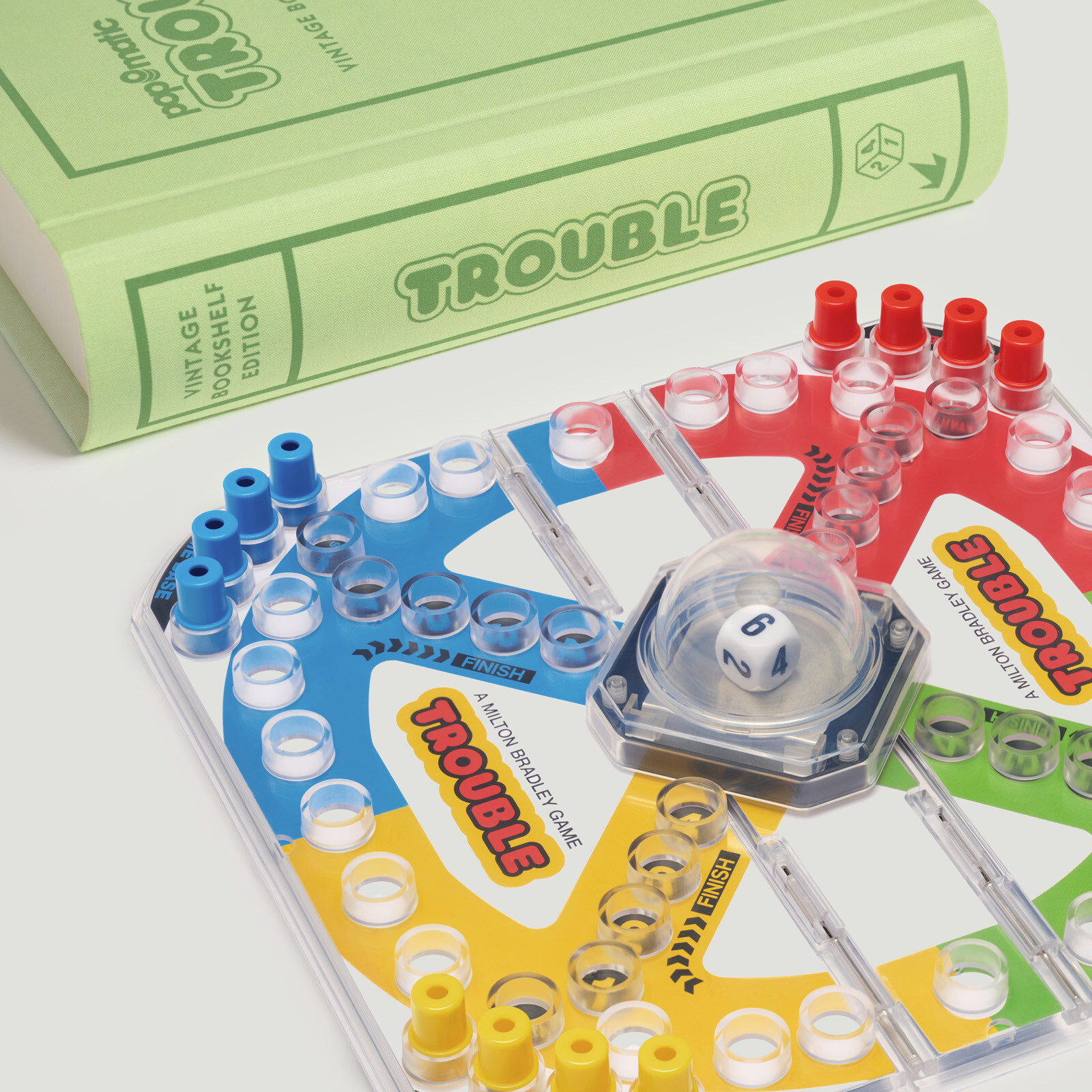 Trouble Vintage Bookshelf Edition Board Game Linen Book Case by WS Game Company