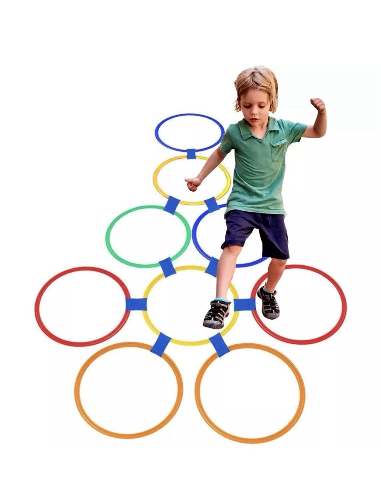 Hey! Play! Hopscotch Ring Game-10 Multi-Colored Plastic Rings and 15 Connectors