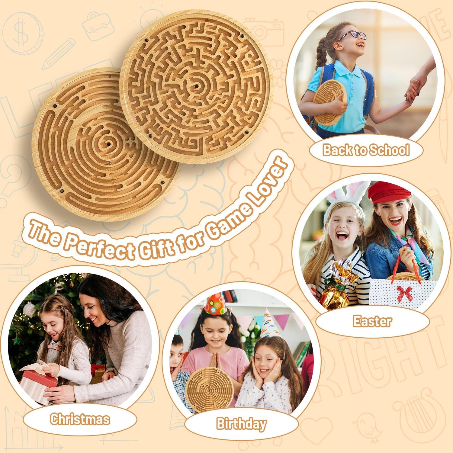 Wooden Labyrinth Board Game with Two Versions of Upgraded Circular Marble Maz…