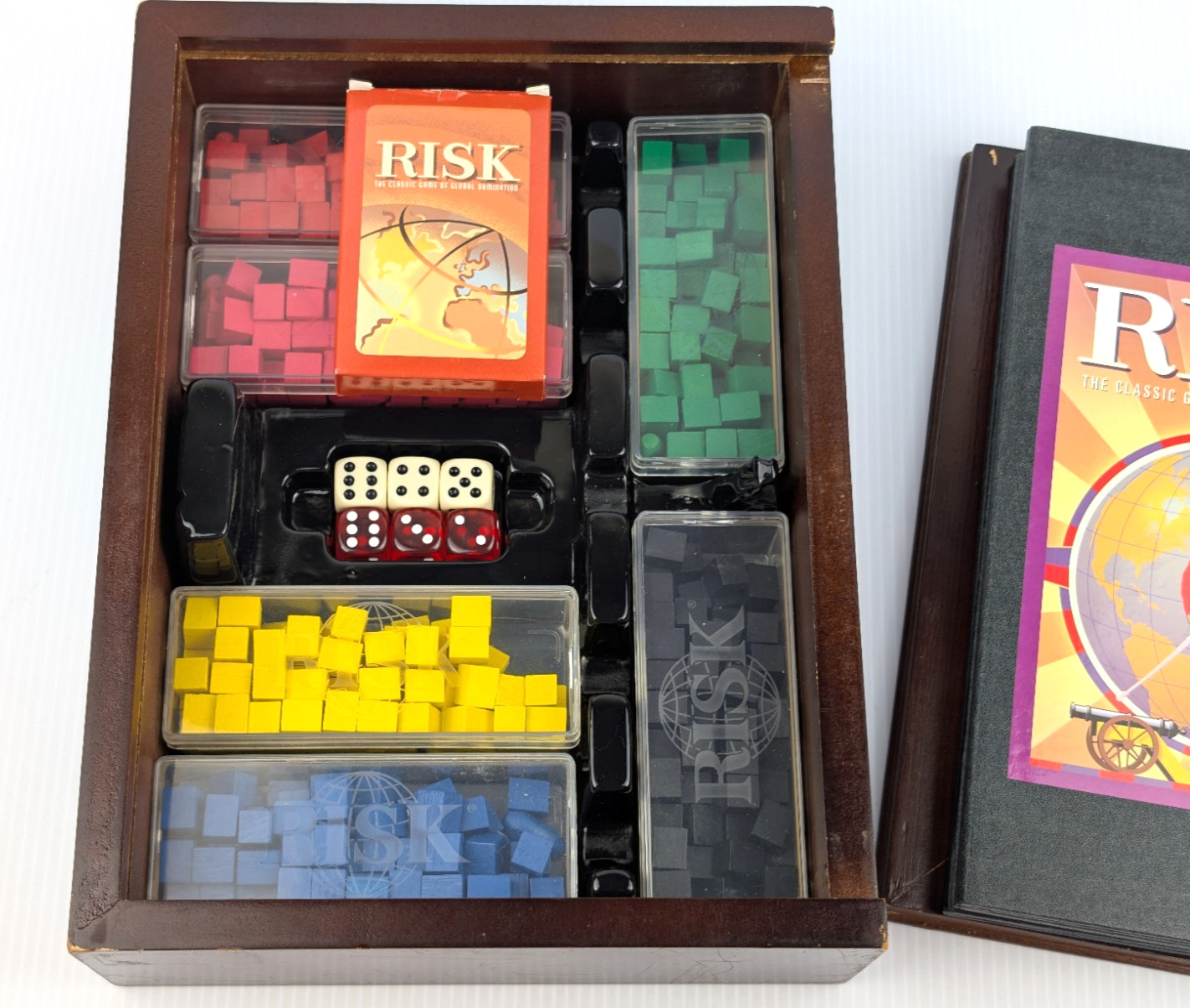 RISK Wooden Vintage Game Collection Edition Library Book Shelf COMPLETE Wood Box