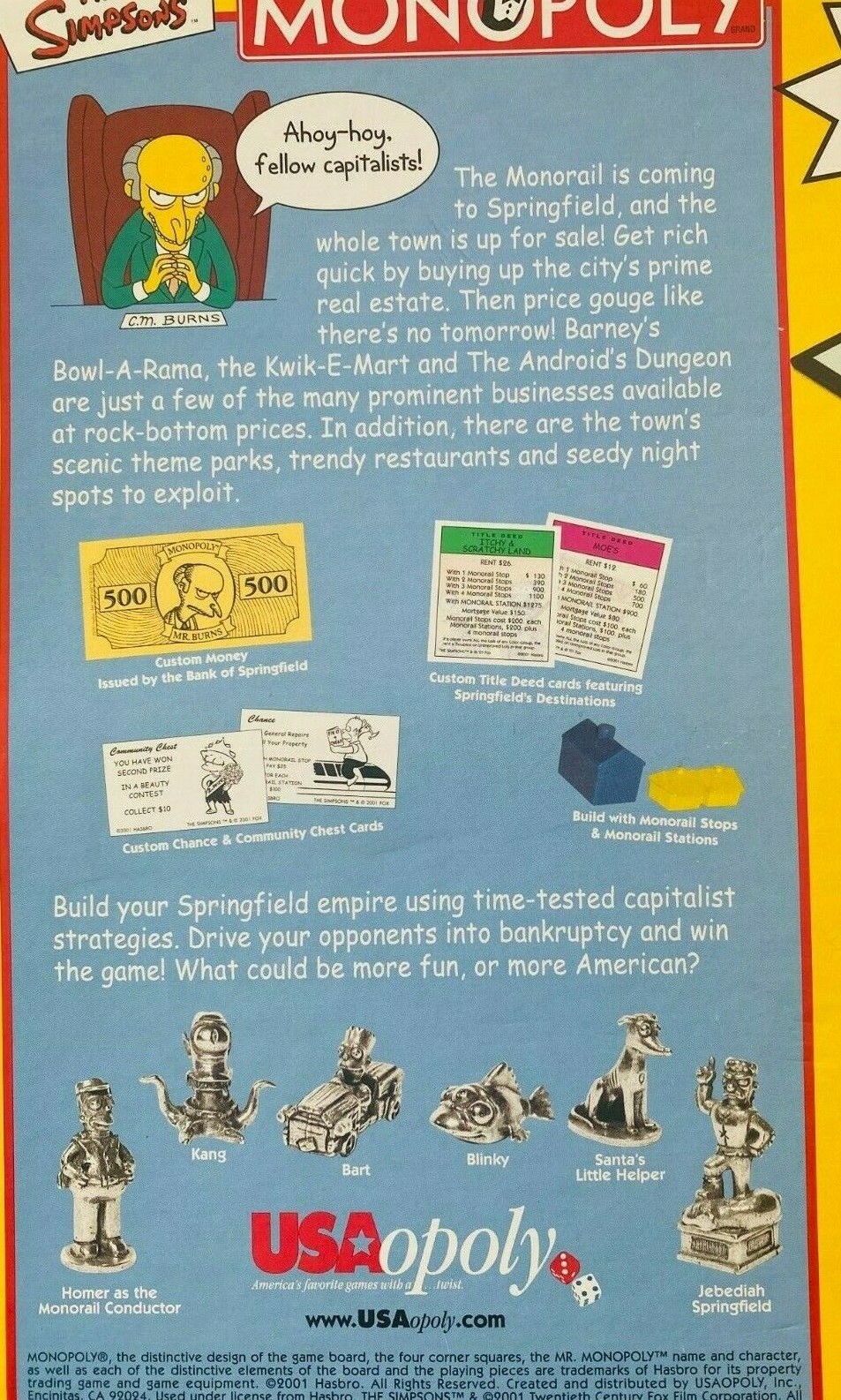 The Simpsons Monopoly Board Game (2001) Welcome to Springfield Brand New Open BX
