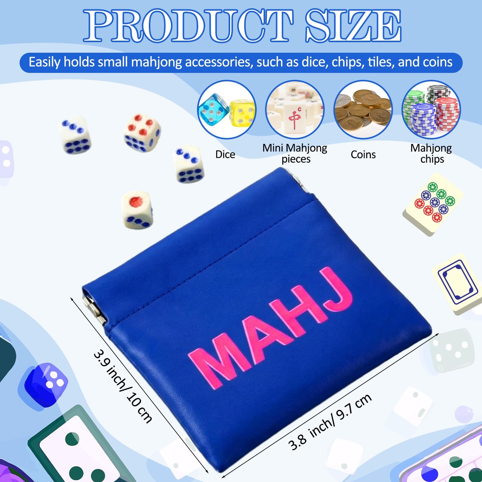 Mahjong Dice Bags 3.8 x 3.9 in PU Squeeze Mahjong Pouch Mini Dice Coin Tiles …