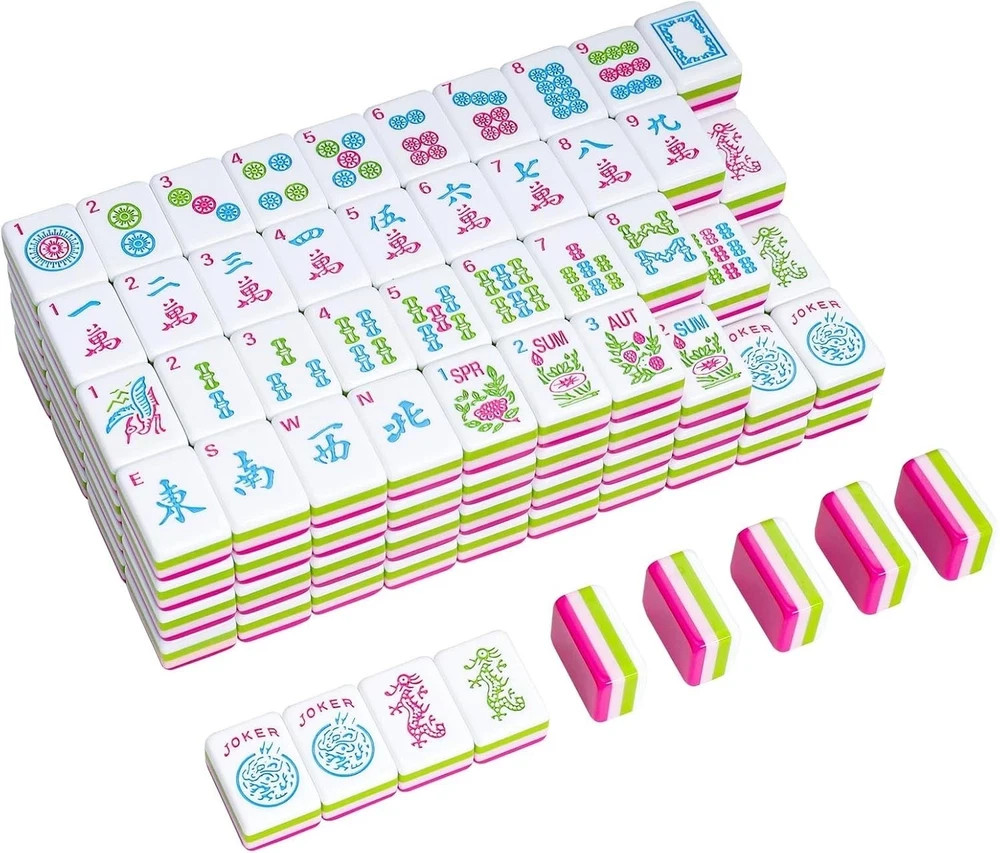 Engraved American Mahjong Tile Set(4 Layer), 166 Acrylic Mahjong Tiles with a Ca