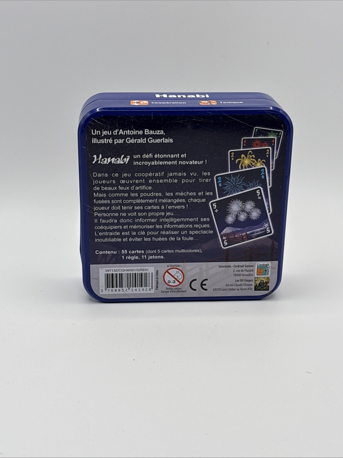 Hanabi Card Game French Edition Antoine Bauza Cocktail Games Blue Tin Complete