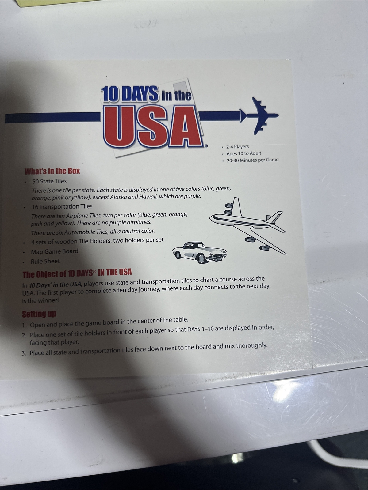 Vintage 10 Days In The USA (1st Ed) “Out Of The Box” Board Game Complete
