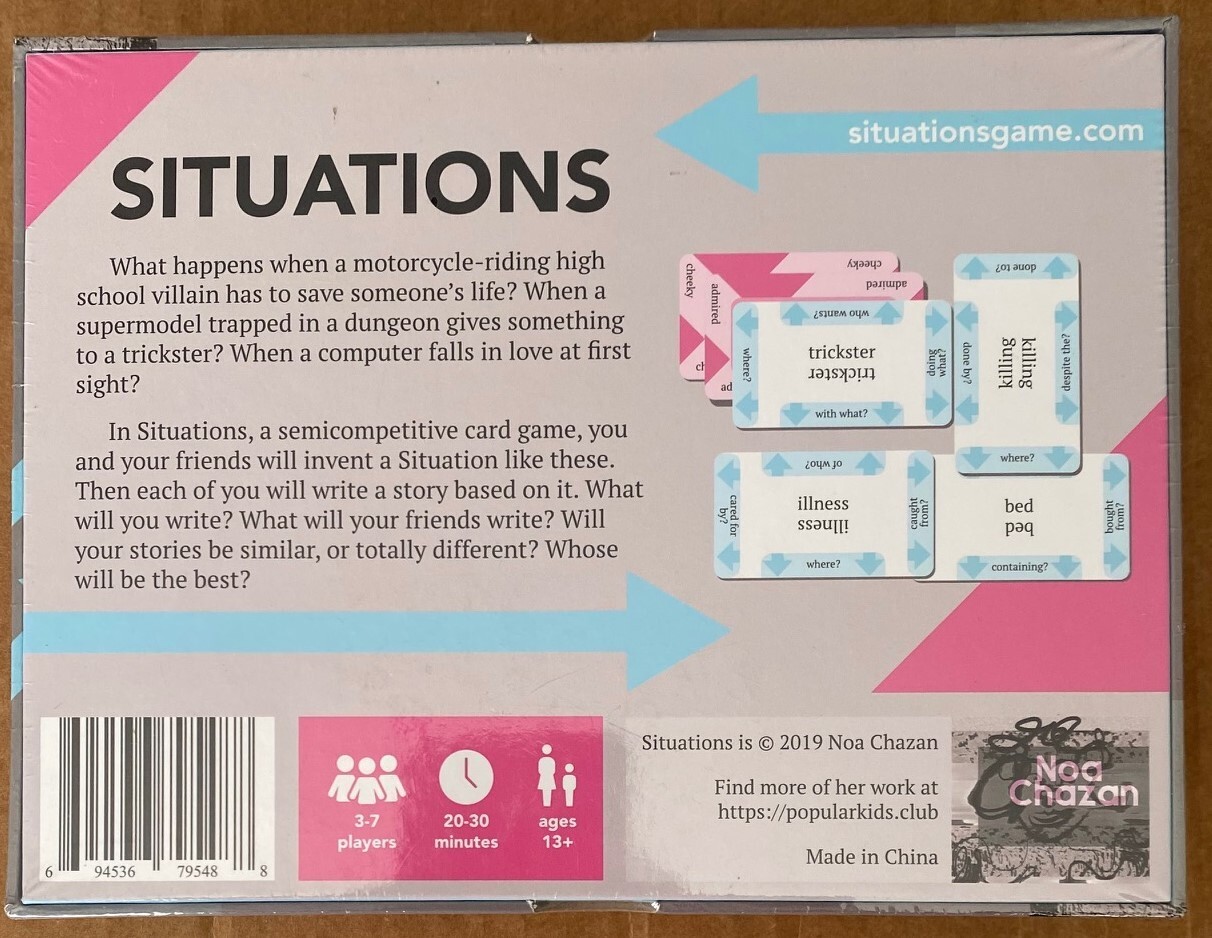 Situations A Semi-Cooperative Story Writing Game (Noa Chazon, 2019) SEALED, NEW