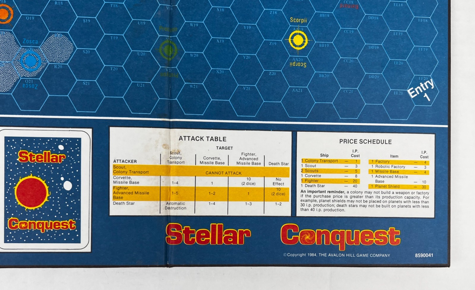 Vtg 1984 Avalon Hill Stellar Conquest Board Game Map Parts