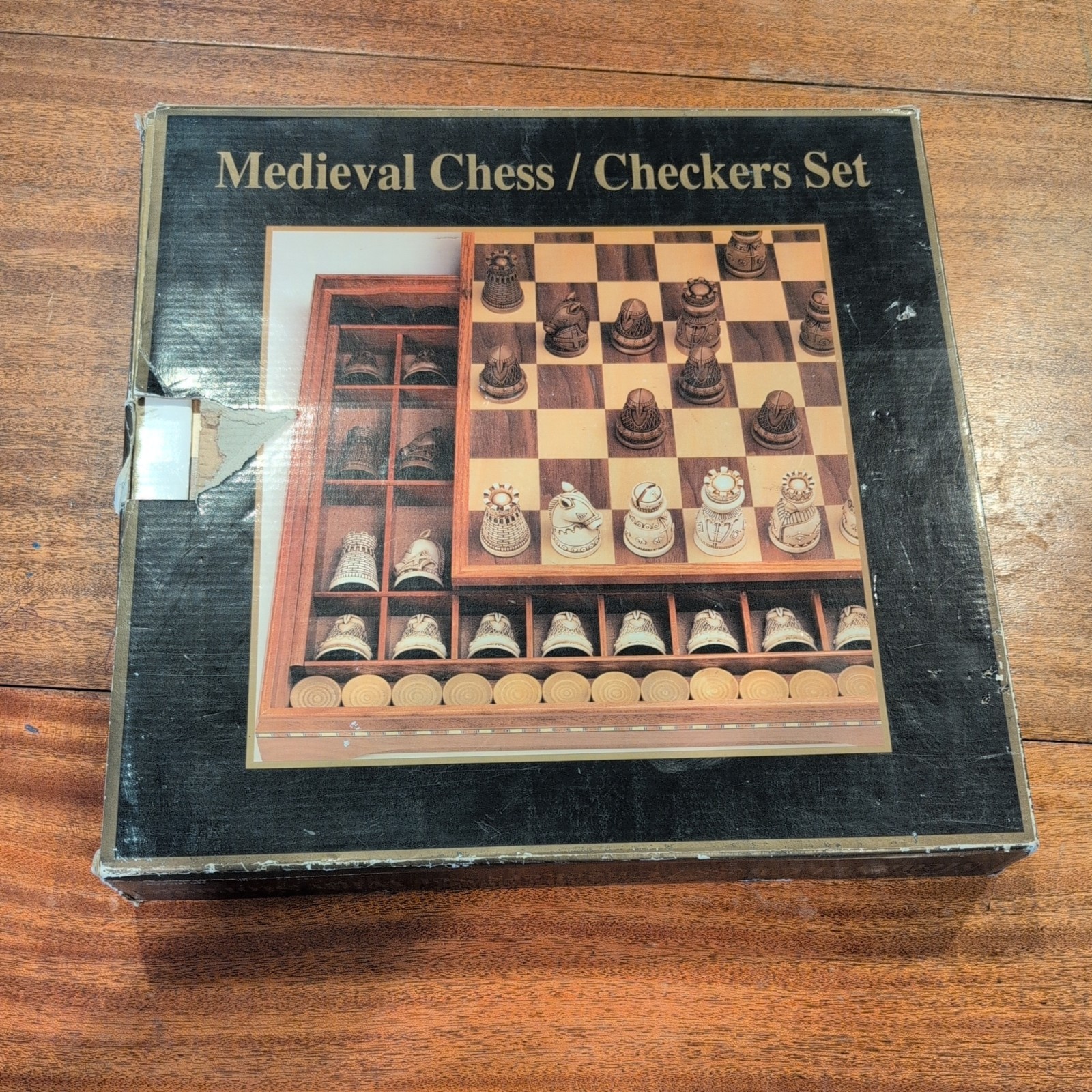 Medieval Chess Set – Wooden Board w/ Polystone Pieces Branded BushMills Whiskey