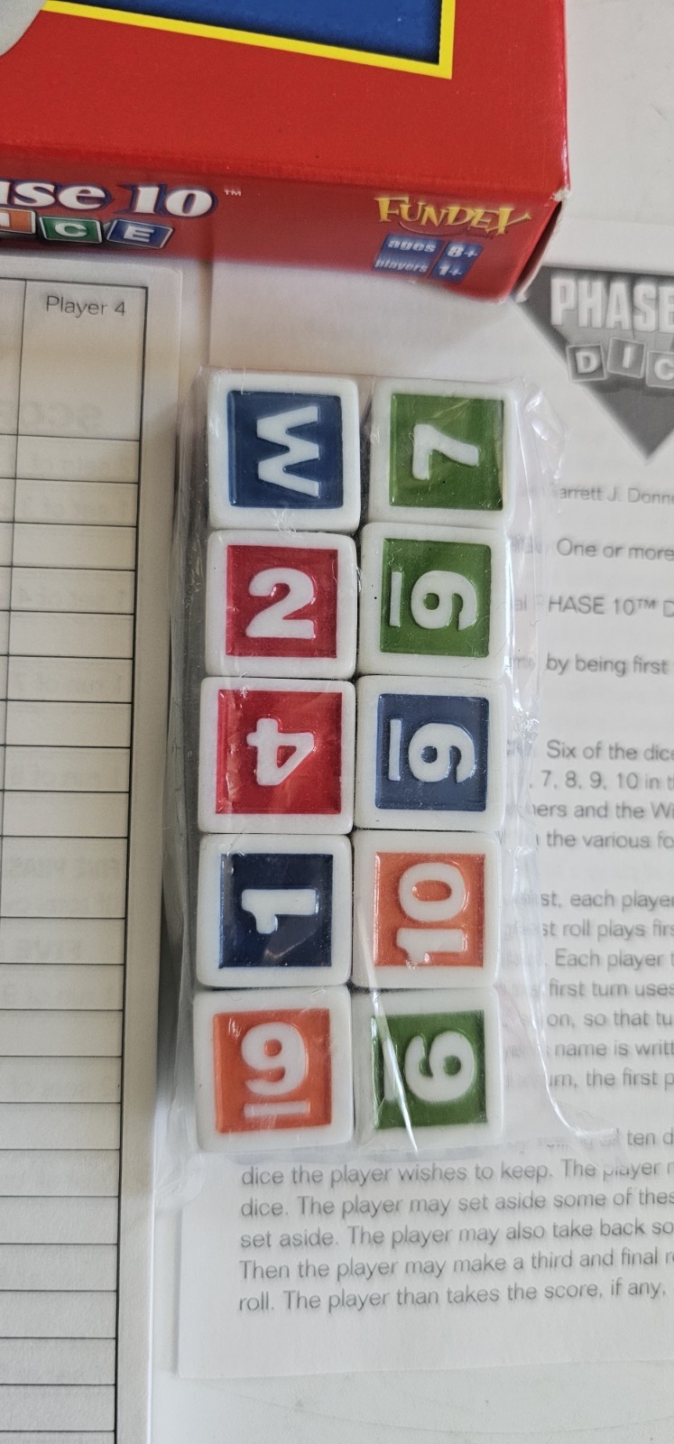Phase 10 Dice Game – Red Box – 2001 Fundex Games – Open Box