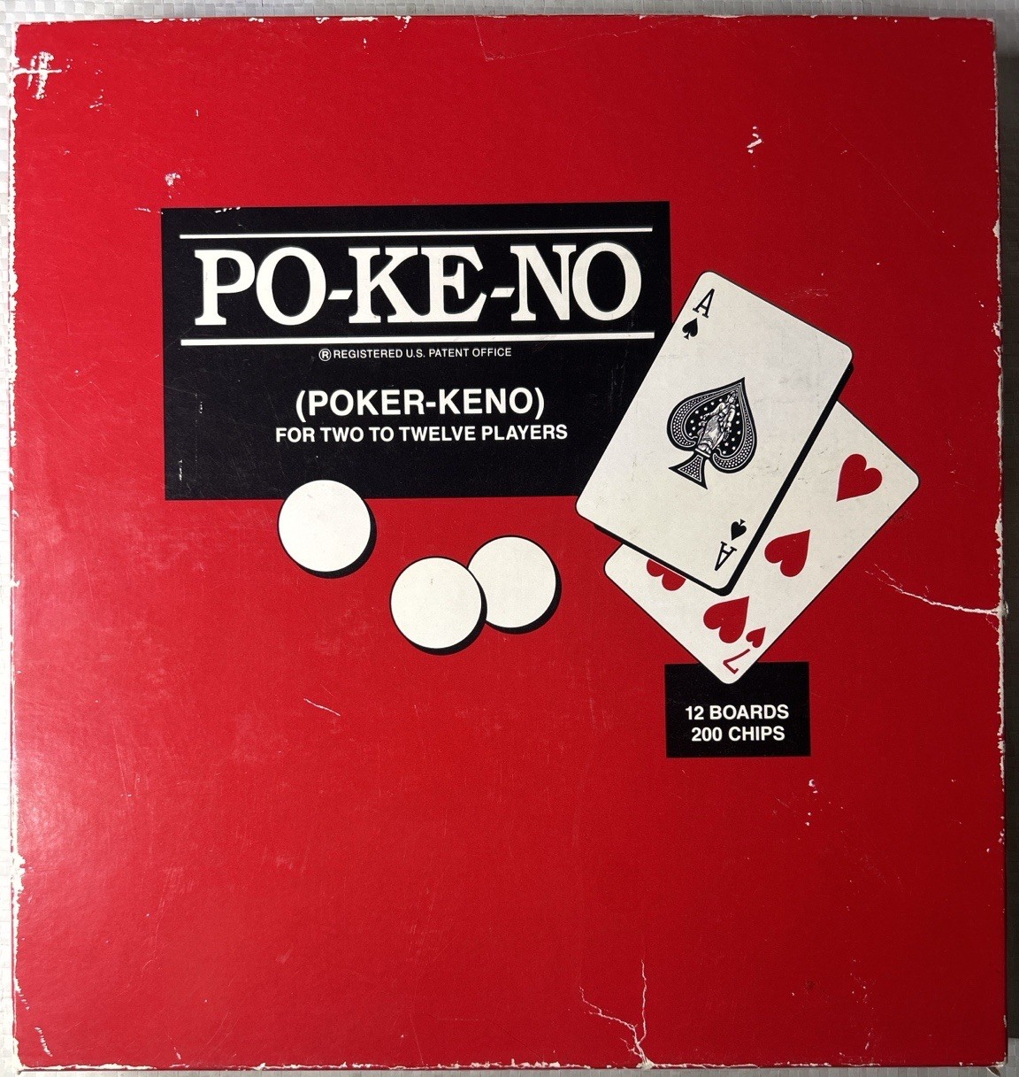 Vintage PO-KE-NO Poker Keno Complete Game 12 Boards & 200 Chips