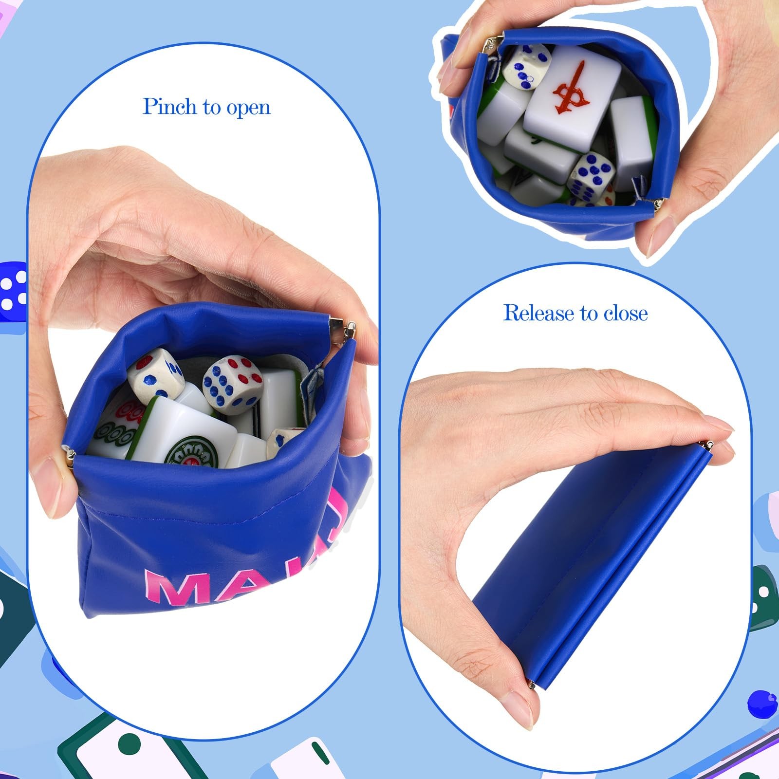 Mahjong Dice Bags 3.8 x 3.9 in PU Squeeze Mahjong Pouch Mini Dice Coin Tiles …