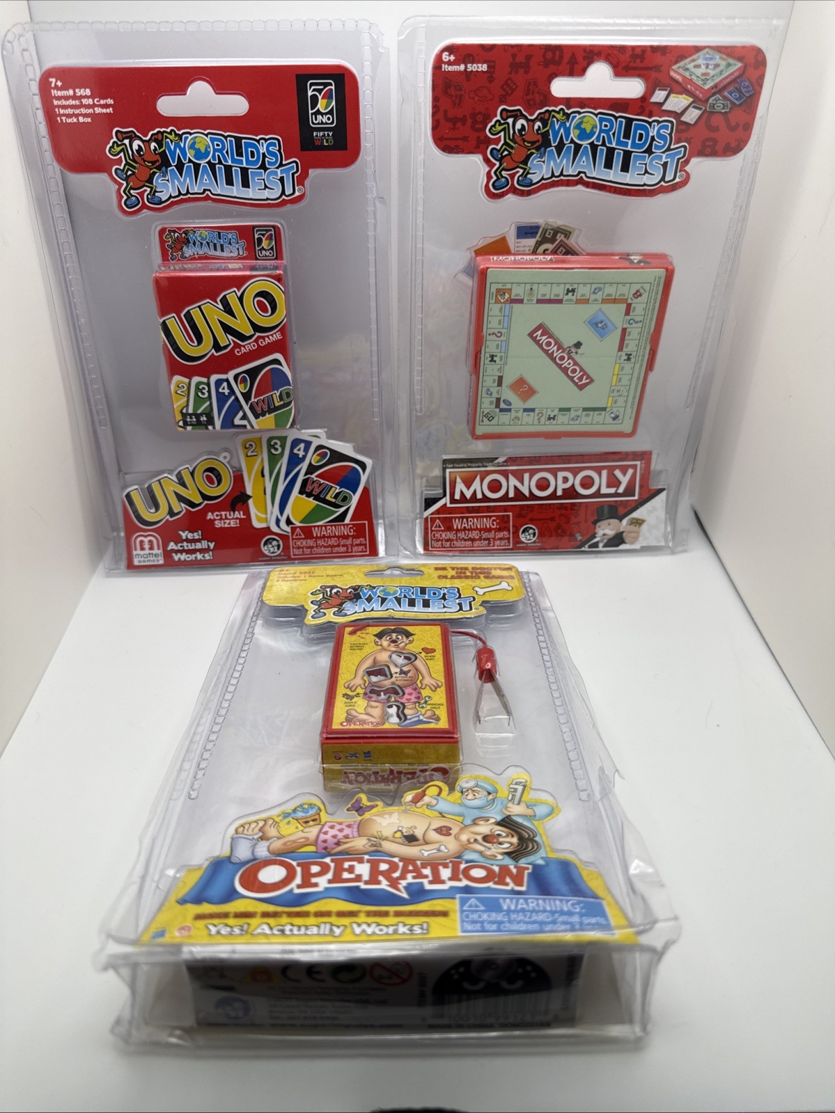 World’s Smallest Board Games Mini Toy Lot – Monopoly UNO Operation Brand New Set