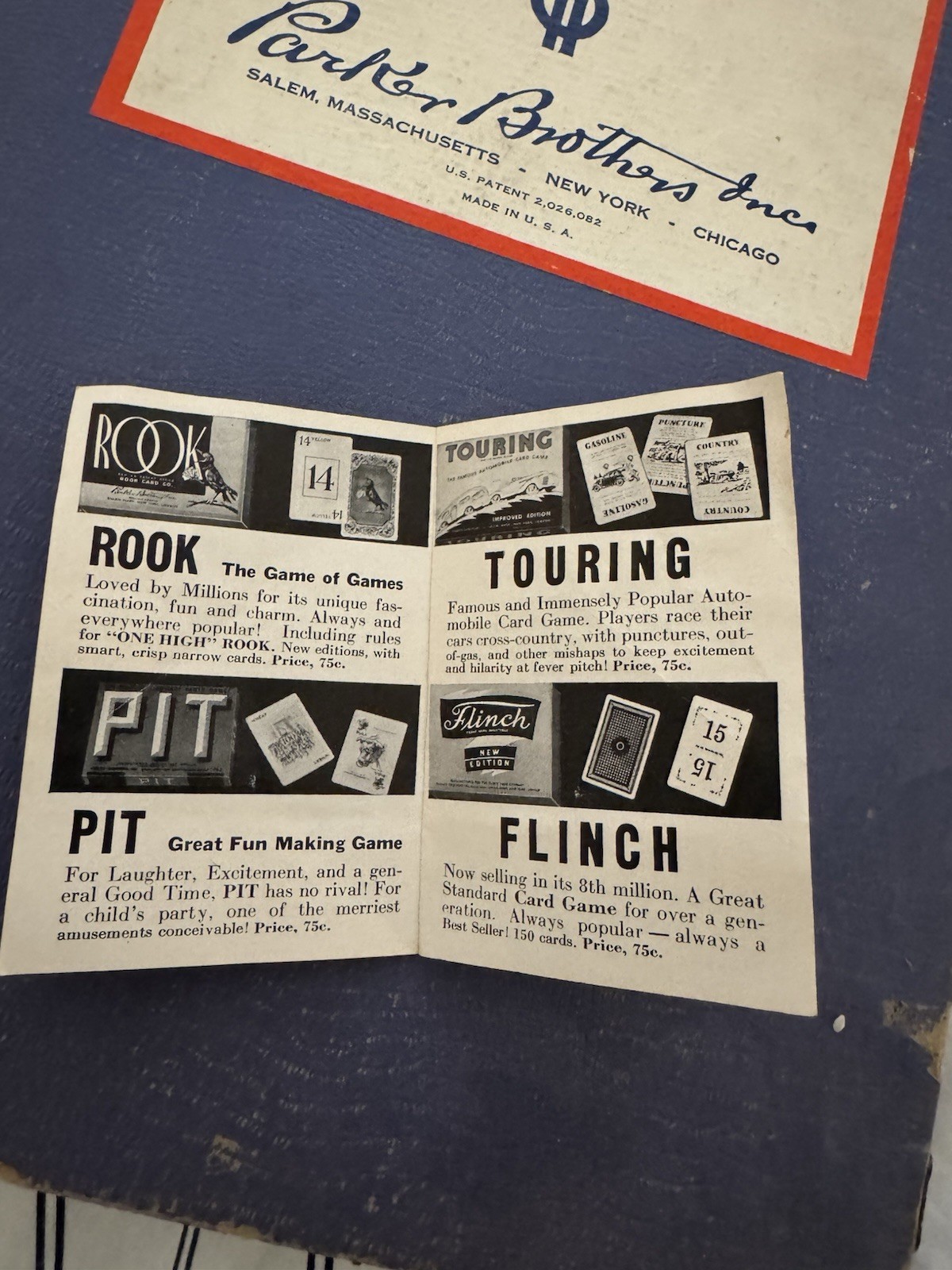 1935 Monopoly Set – Parker Bros. Blue Box, Single Patent No. 2,026,082 – Rare