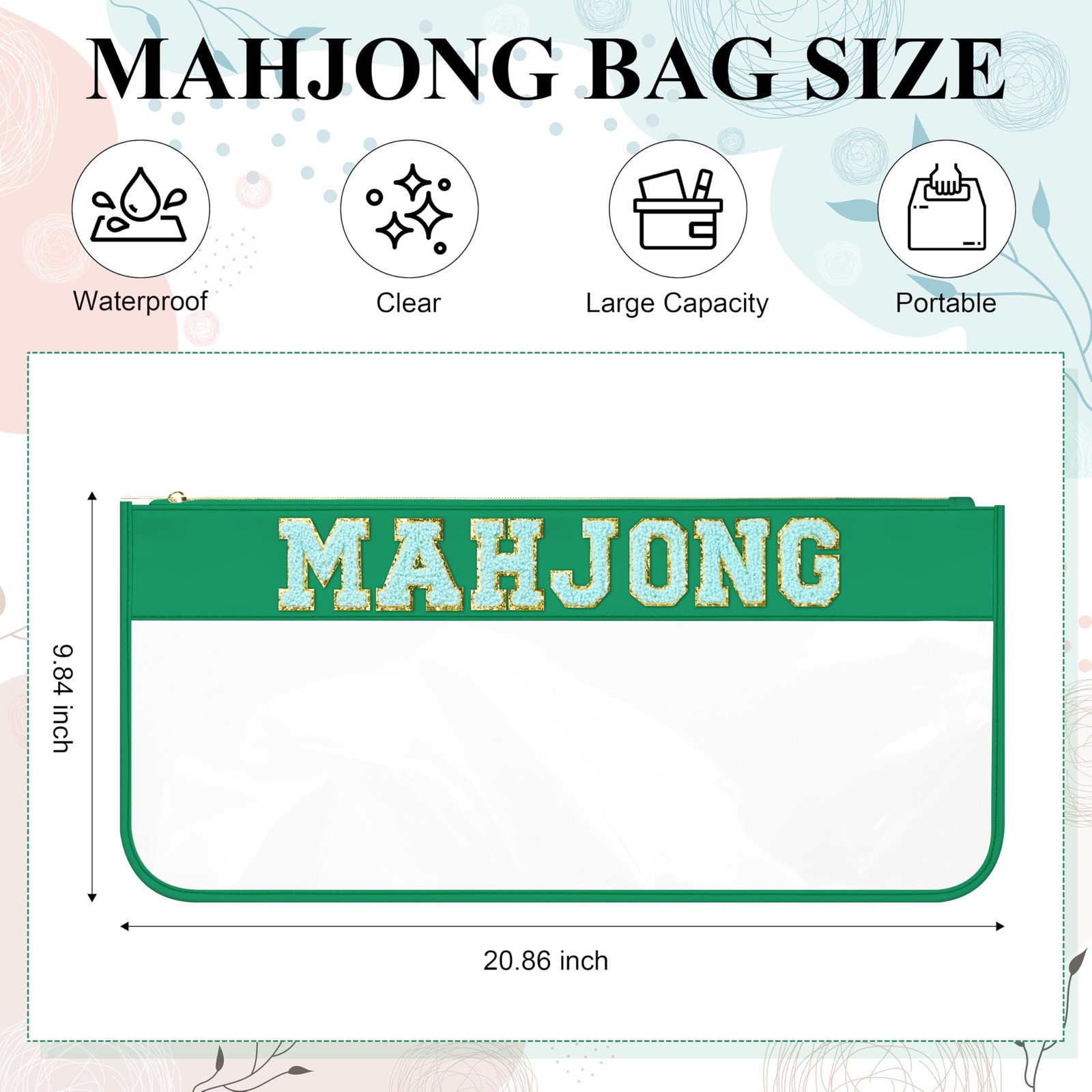 Empty Mahjong Tiles Case, Green Zippered Organizer for American Mahjong Set