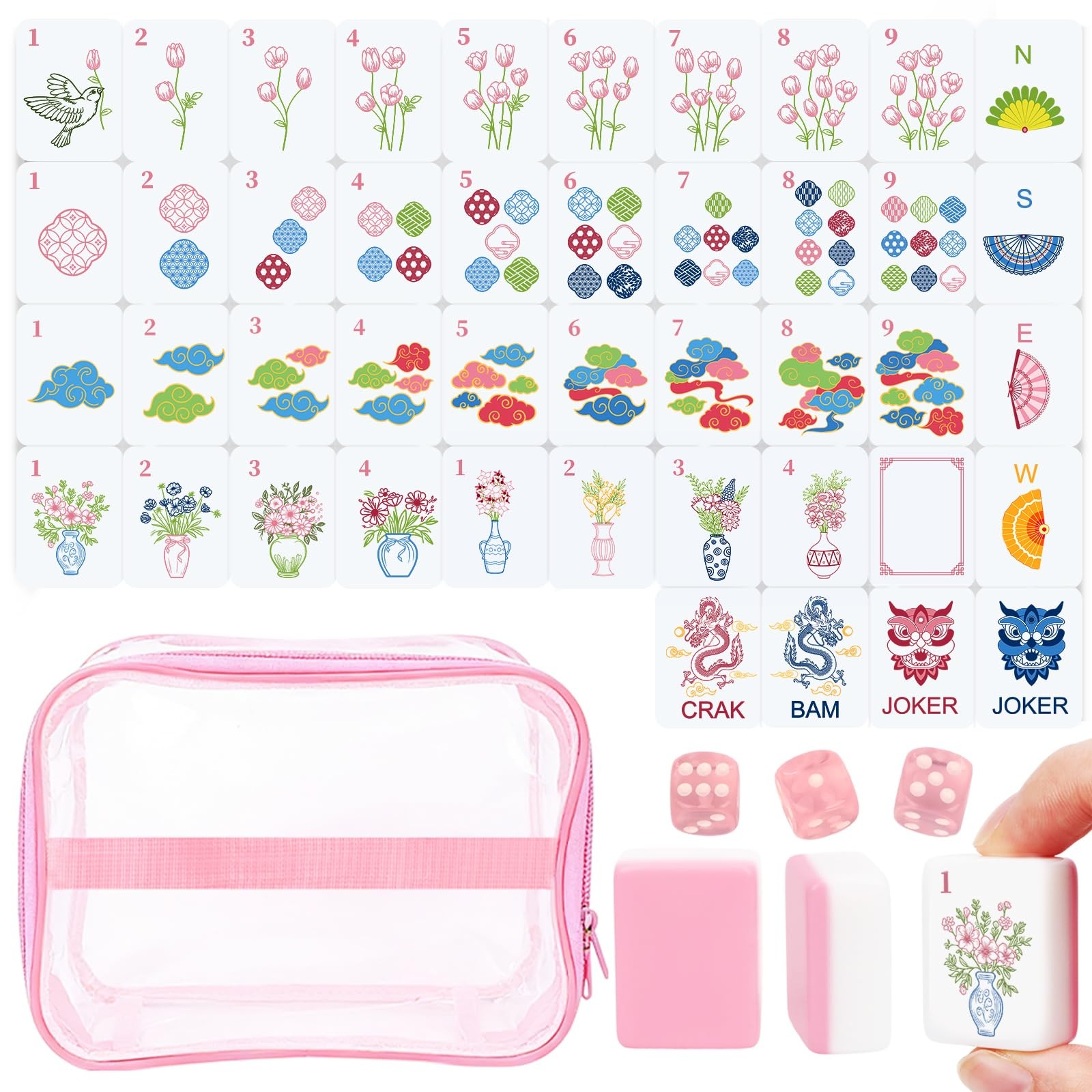 Entallor 166 American Mahjong Tile Set, 1.2″ Mini Pink 3D Engraved Melamine M…