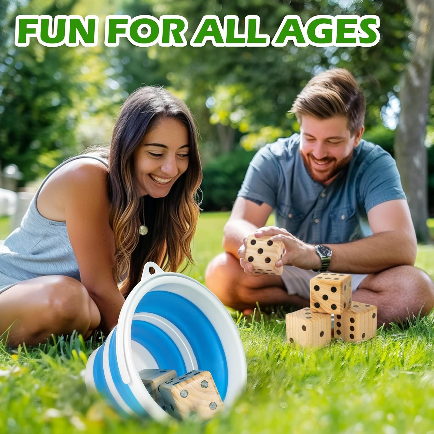 3.5″ Giant Wooden Yard Dice Set for Outdoor Fun, Barbeque, Party Events, Backyar