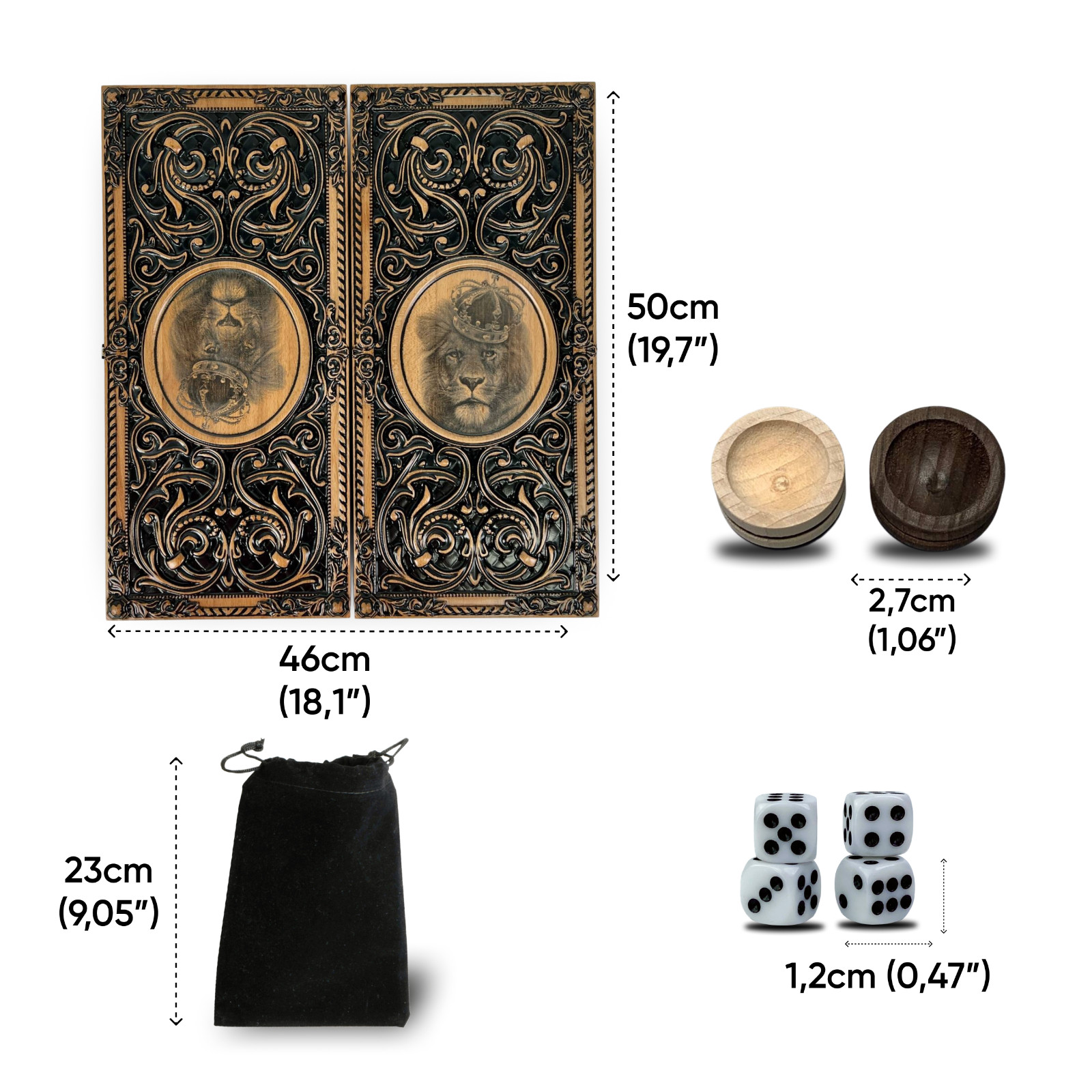 IN STOCK Luxury Ash Wood Backgammon Set Handmade Lion Design Custom Gift Men 20″