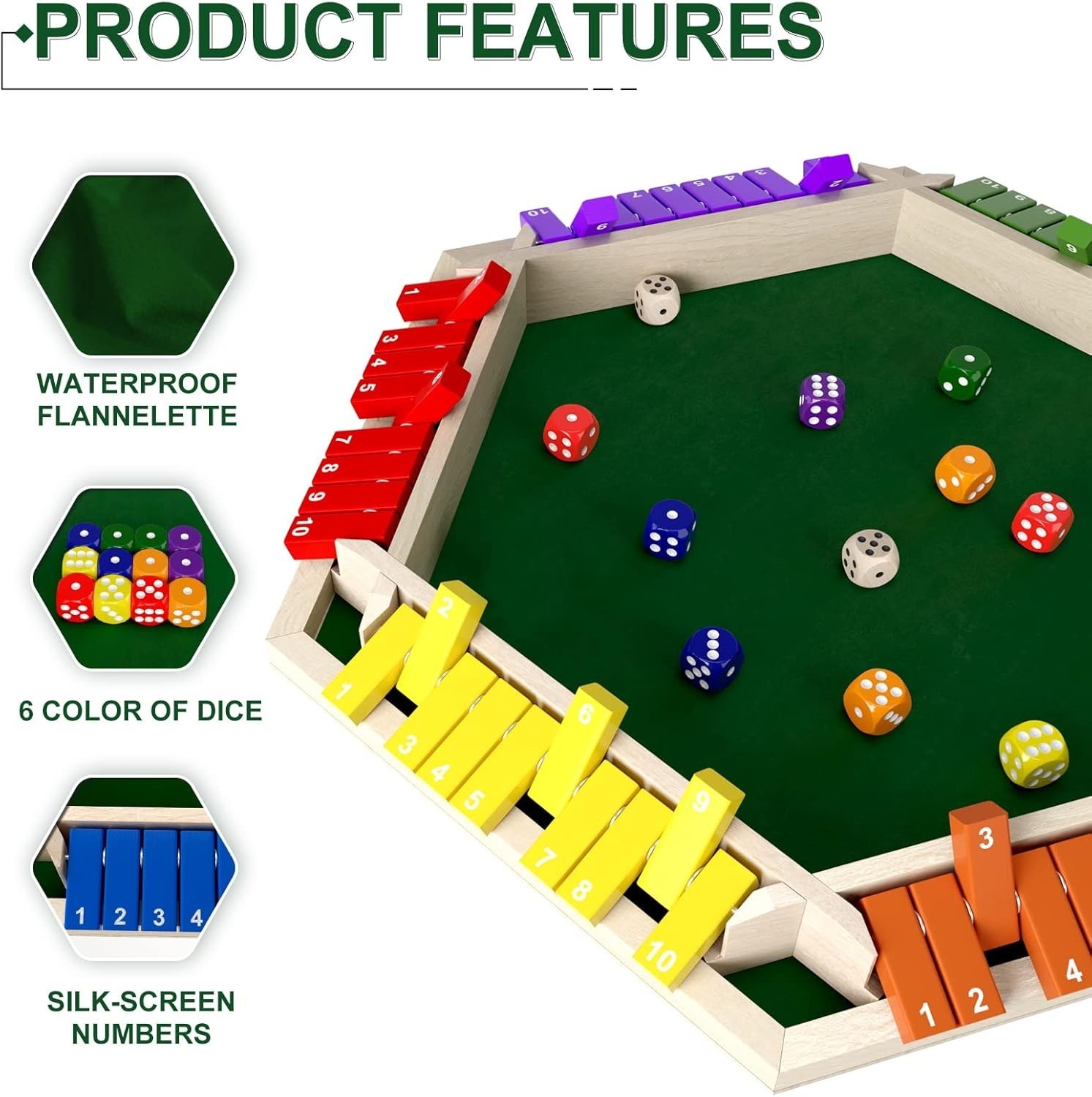 1-6 Players Shut The Box Dice Game, Wooden Board Table Math Game with 16 Dice…