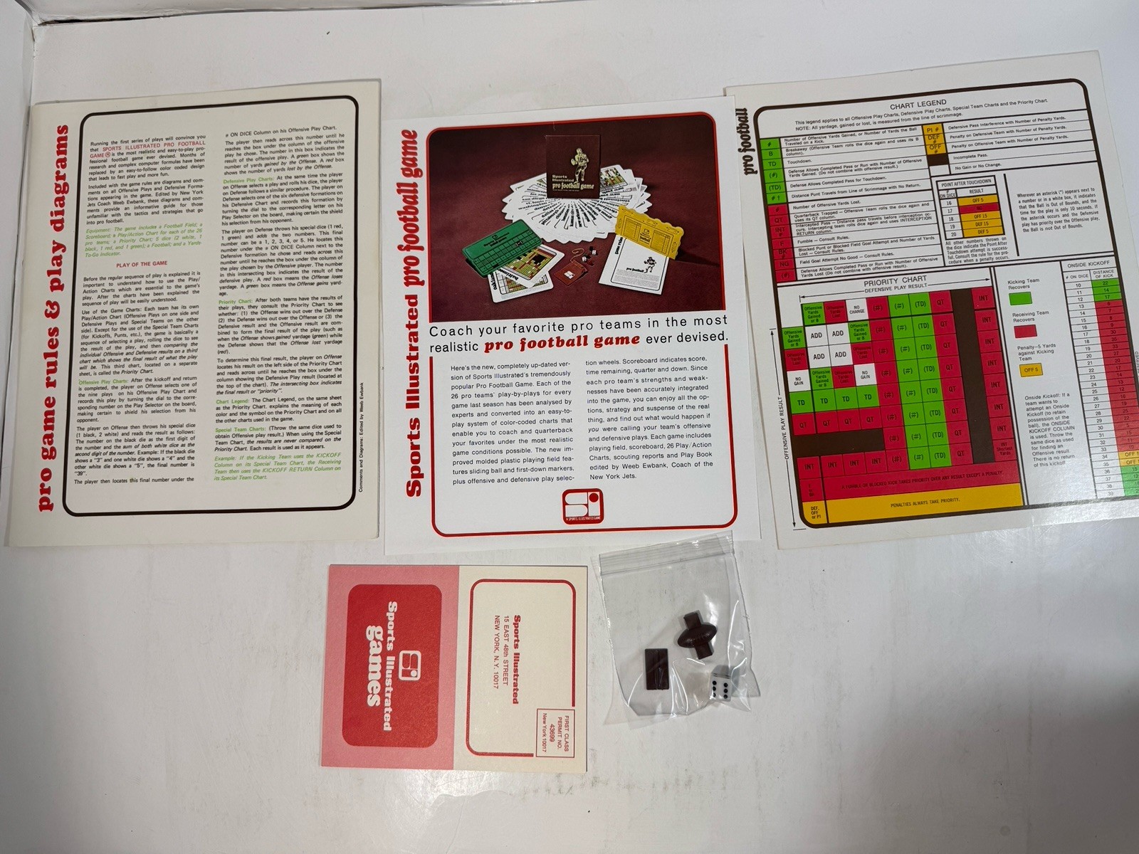 Sports Illustrated Pro Football Board Game 1971 Time Inc (missing 5 Dice & Bag)