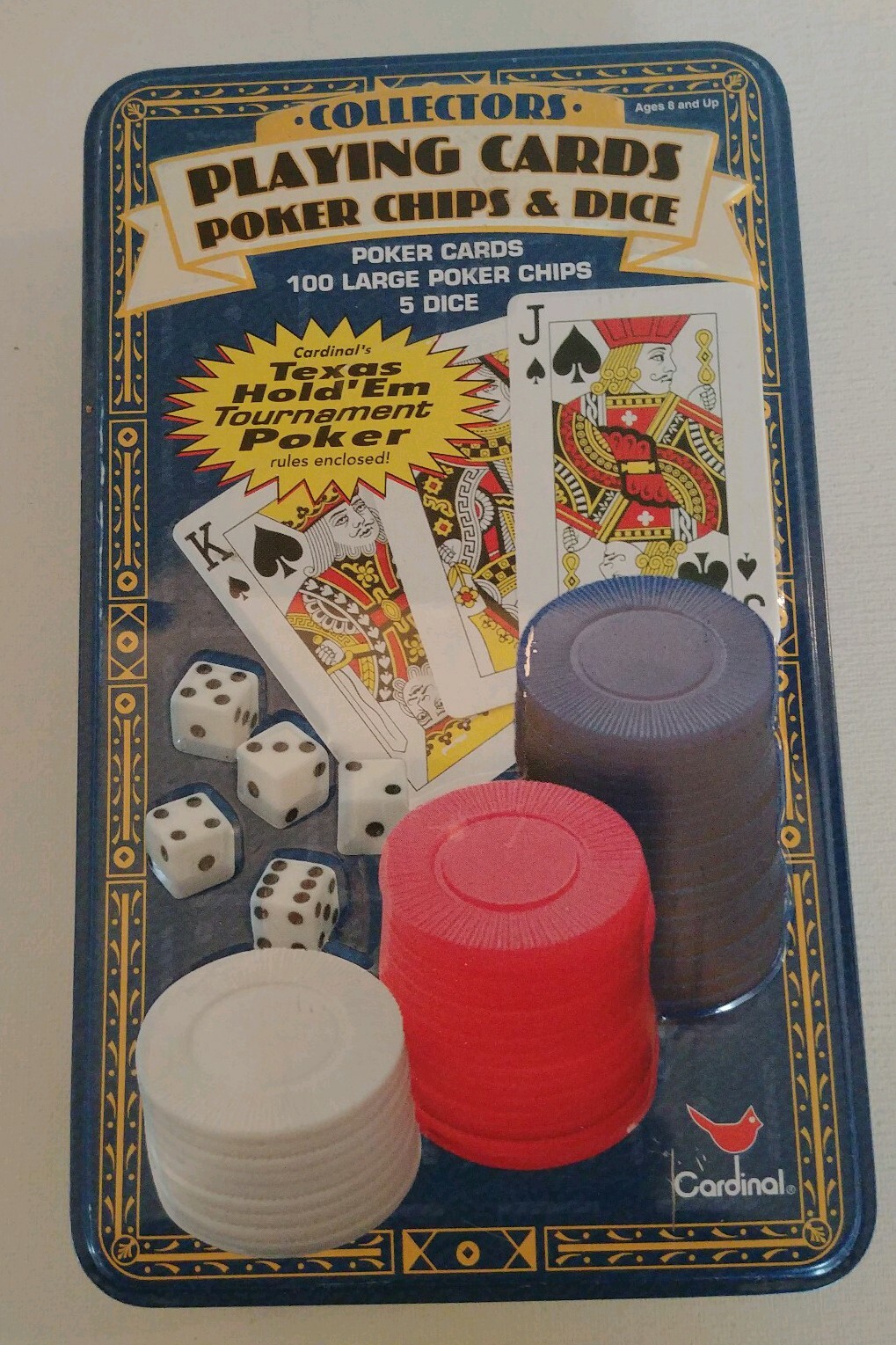 Cardinal Boardgame Collectors Playing Cards, Poker Chips & Dice Box