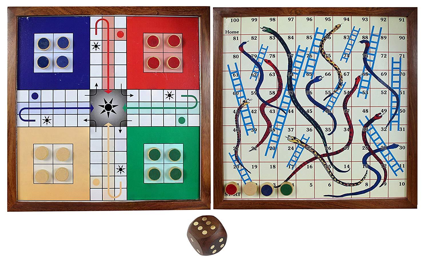 Ludo Snakes and Ladders Travel Family Board Game 2-in-1 Handmade Classic Wooden