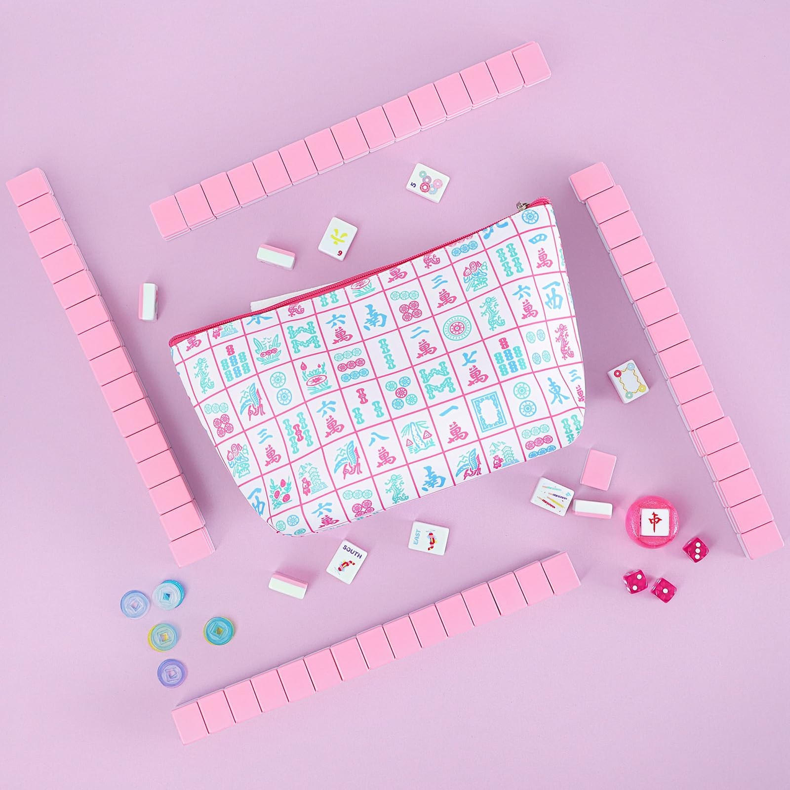 Mahjong Game Set 160 Tiles Pink American Printed Carrying Bag Trove Accessories