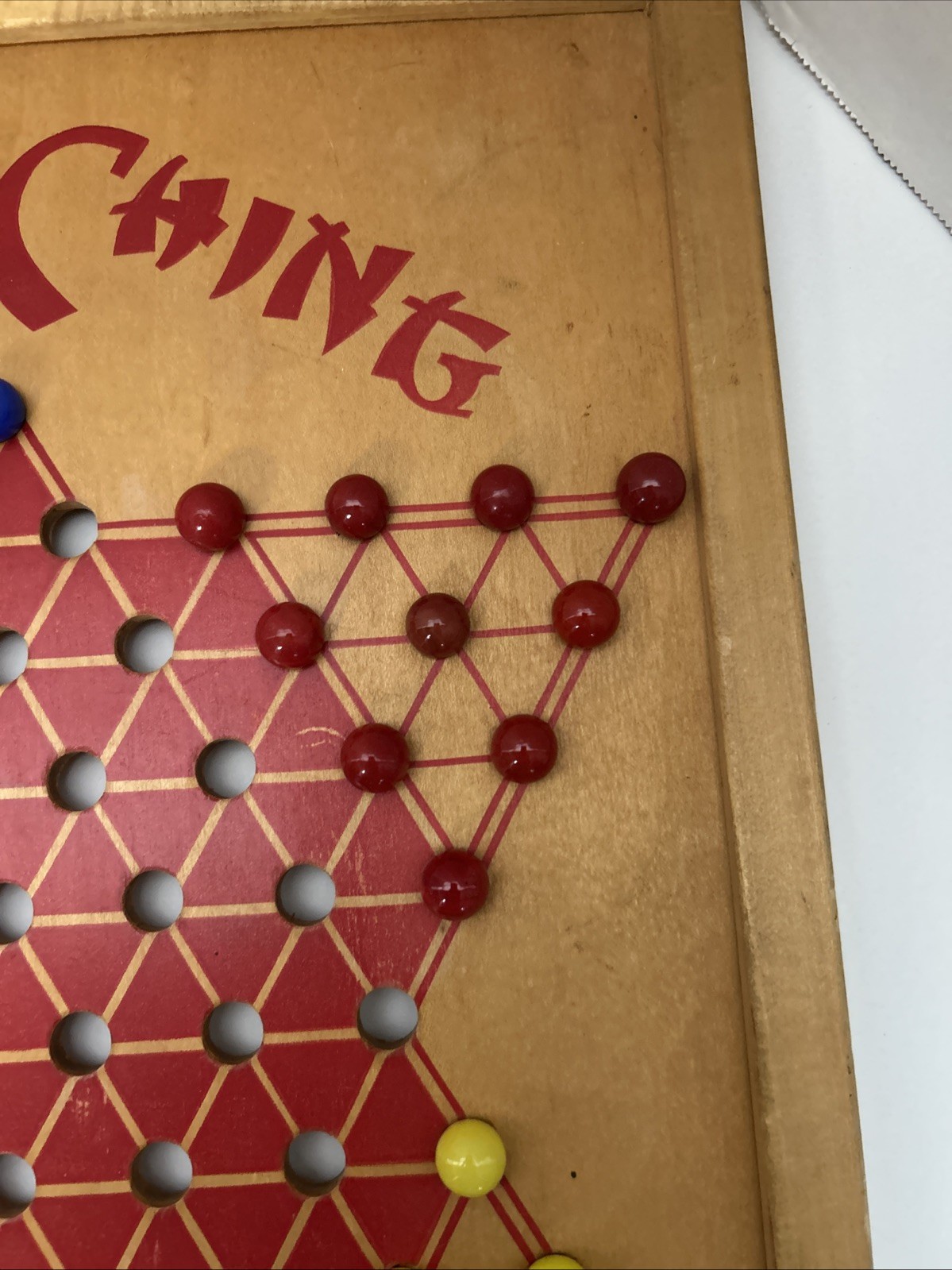VTG Pressman USA Hop Ching Red Font Wood Chinese Checkers Game Board & Marbles