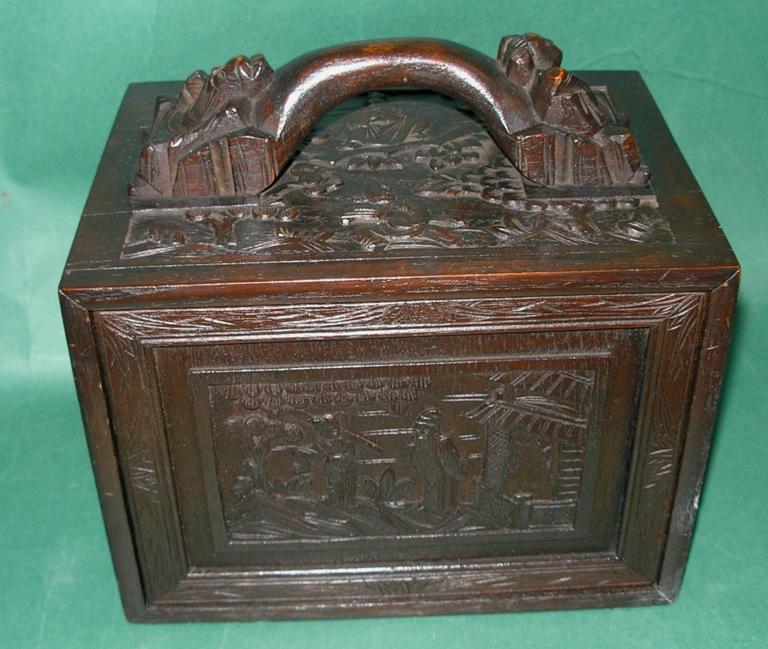 Rare 1920s Bone Bamboo Mahjong Set with Teak Case