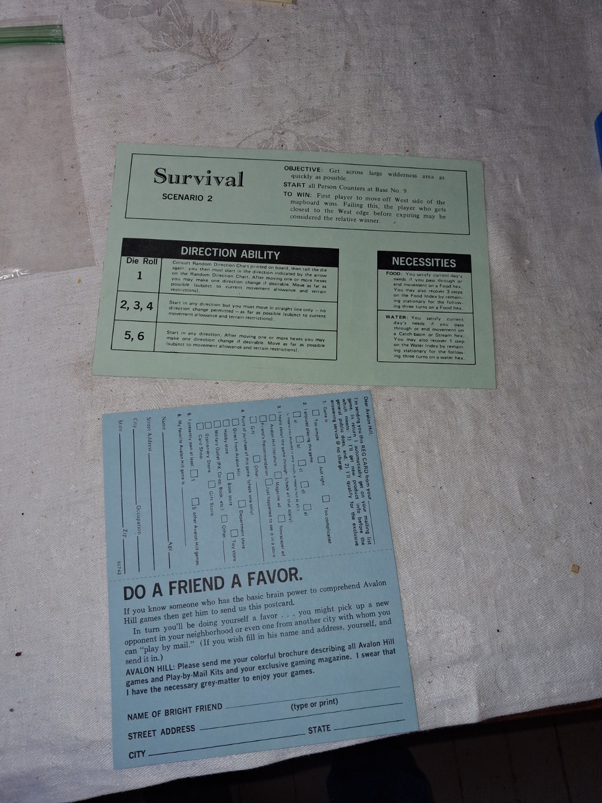Vintage Outdoor Survival Board Game No Box Avalon Hill