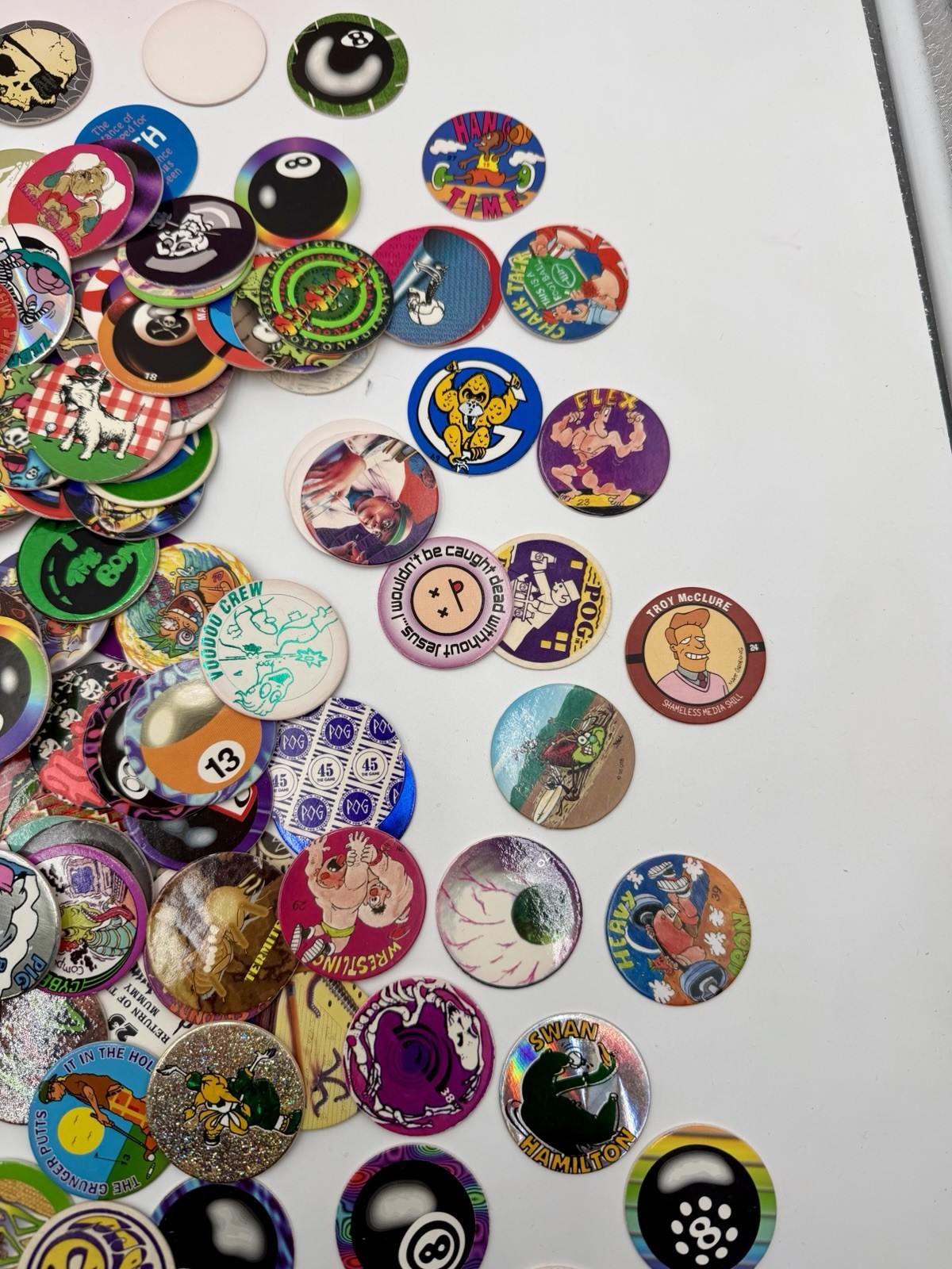 Huge Lot Of 350+ Pogs Milk Caps 1990’s Nostalgic Collectible W Storage Tube