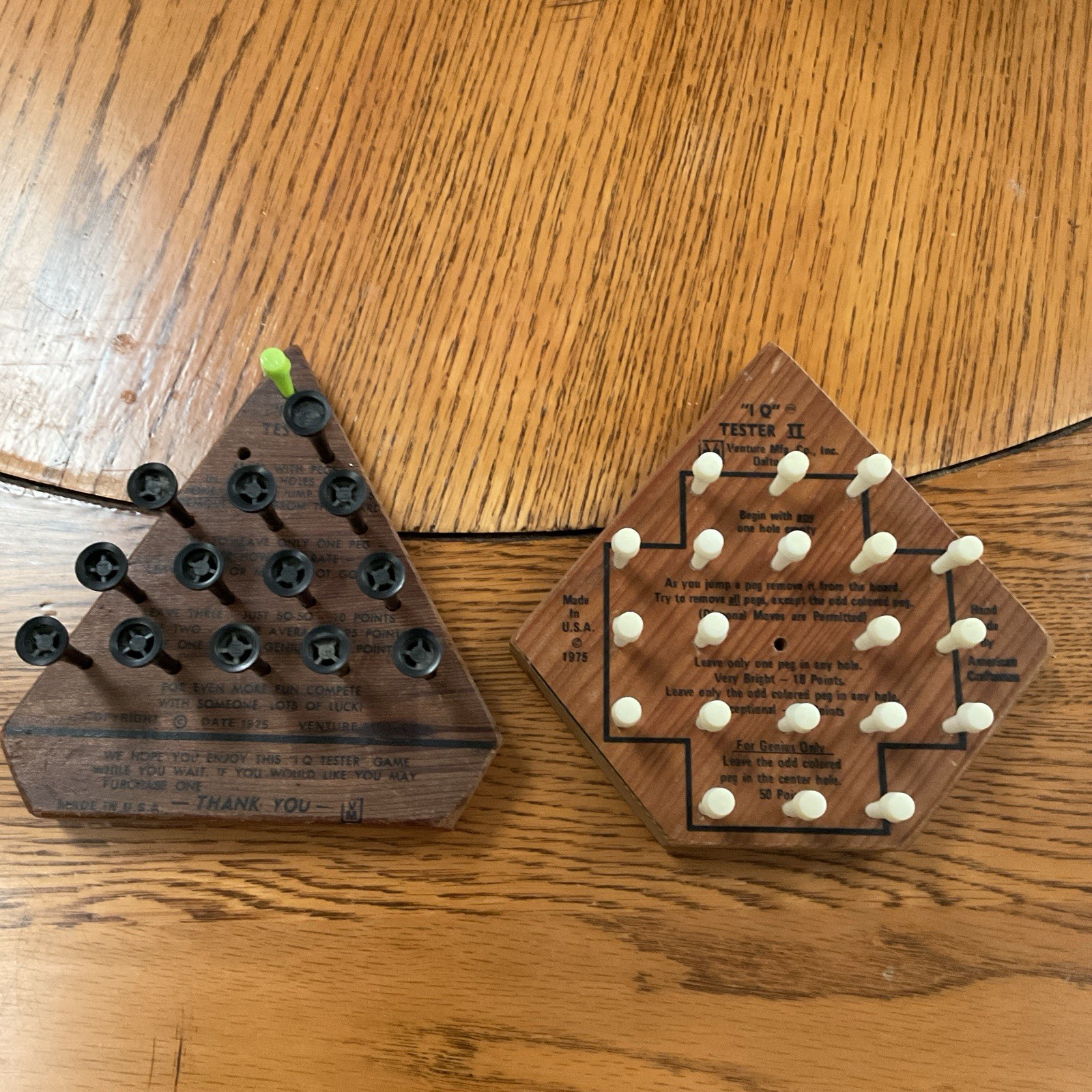 Vintage 2 IQ Tester Wood Peg Brain Teaser Solitaire Game 1975 VENTURE CO 1975