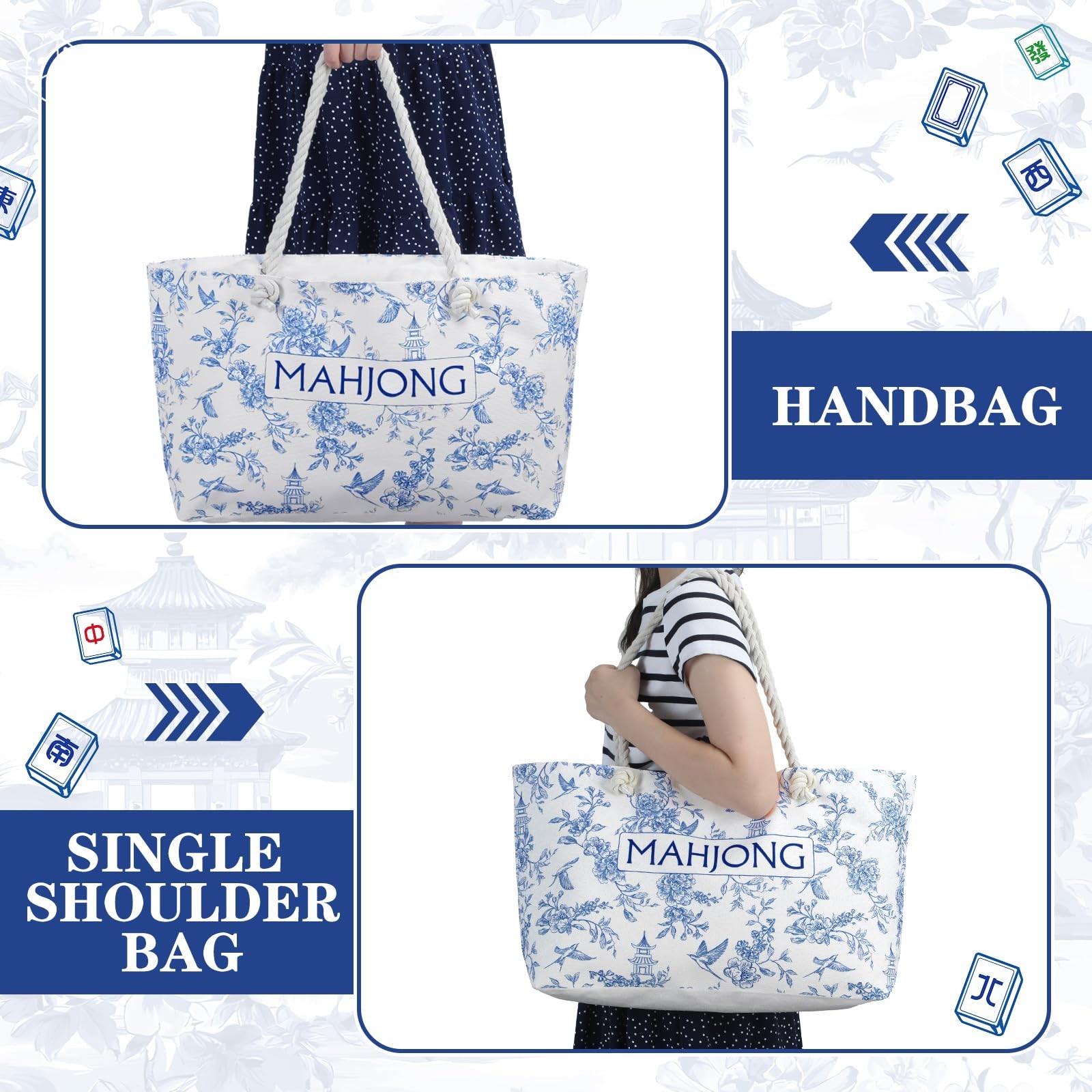 Empty Mahjong Tote Bag Mahjong Canvas Bag 24.0 x 13.0 x 4.7 Inch Chinoiserie …