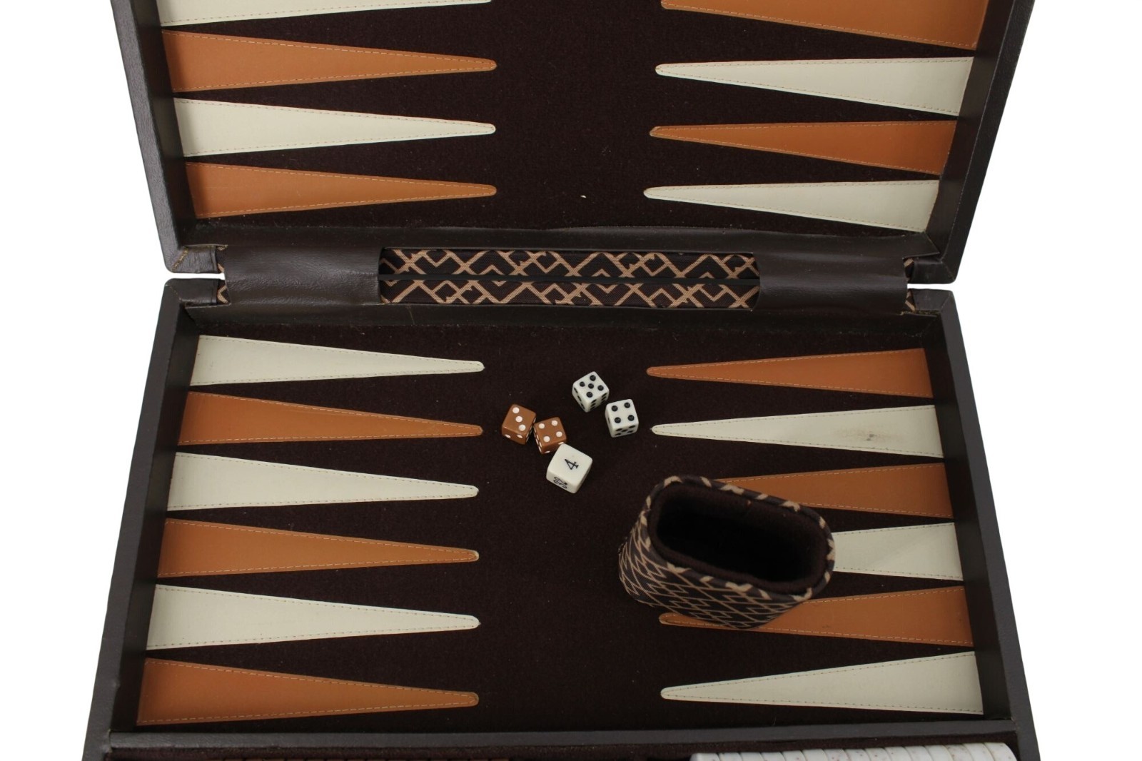 Backgammon Set Vintage 1980s Attache Pattern 94740 Brown Fabric Korea