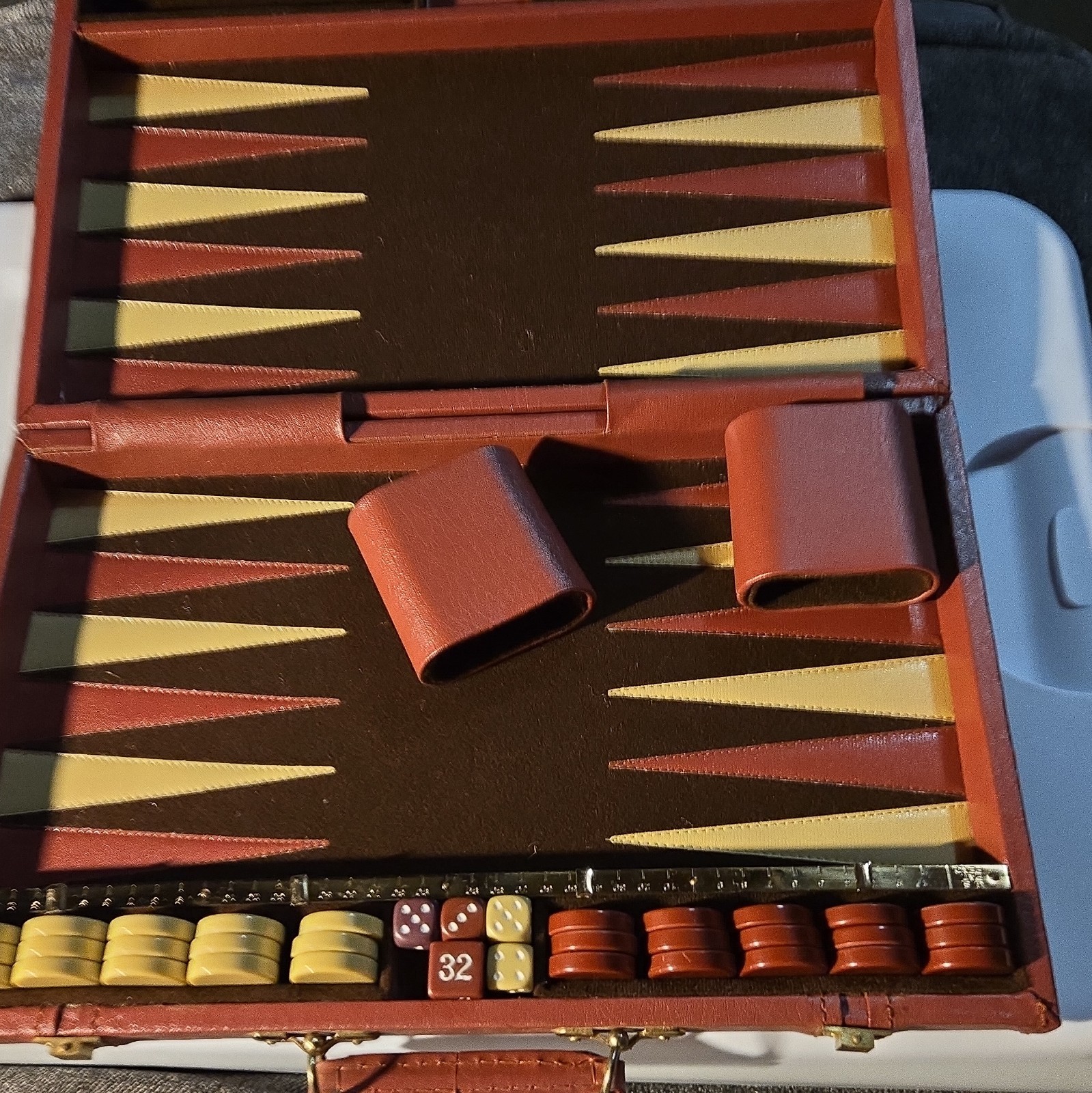 Backgammon Board Game Set w/ Brown Carrying Case, Checkers Dice Cube, 2P 8+