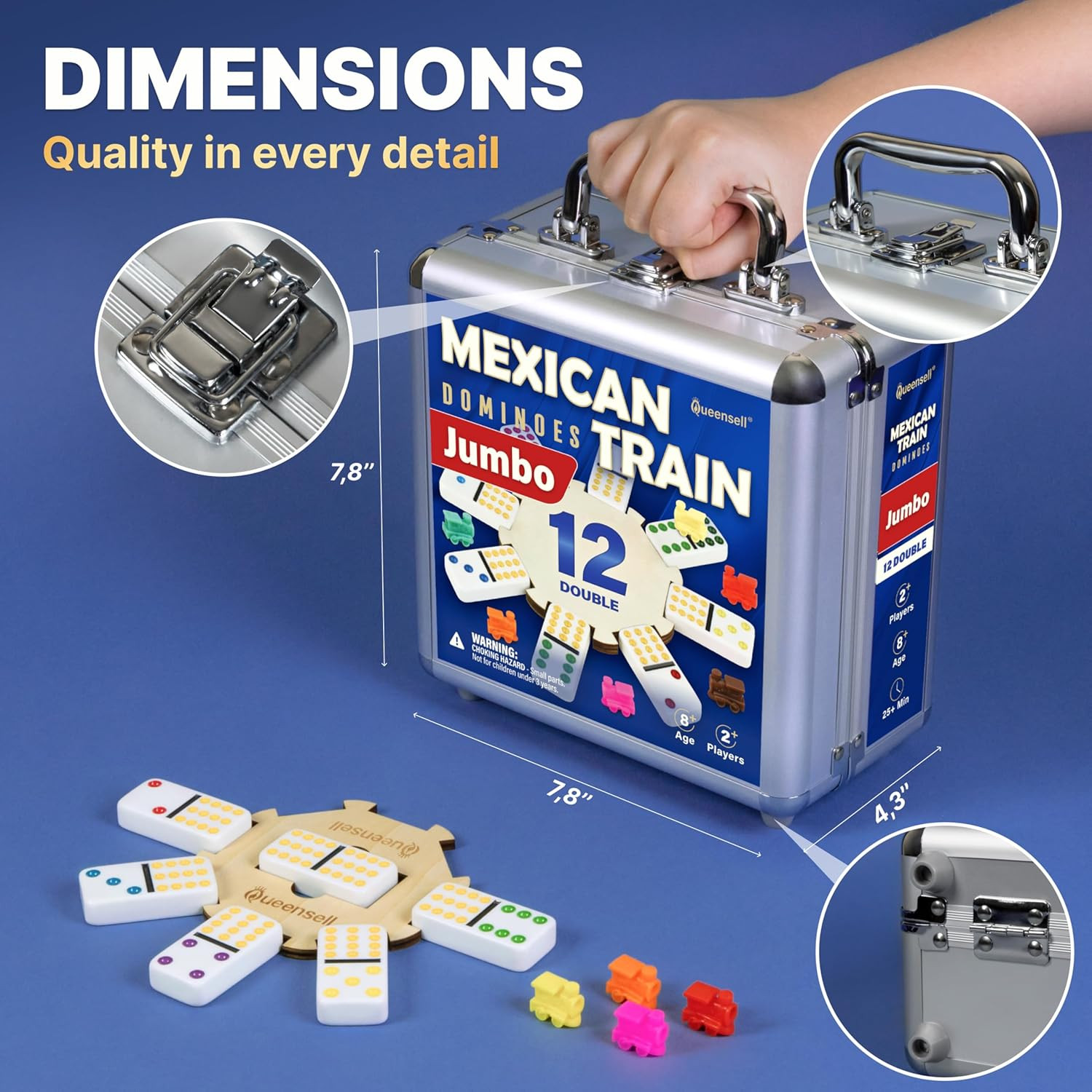 Mexican Train Dominoes Set Double 12 – Jumbo Dominoes Set for Adults, 91 Tiles w