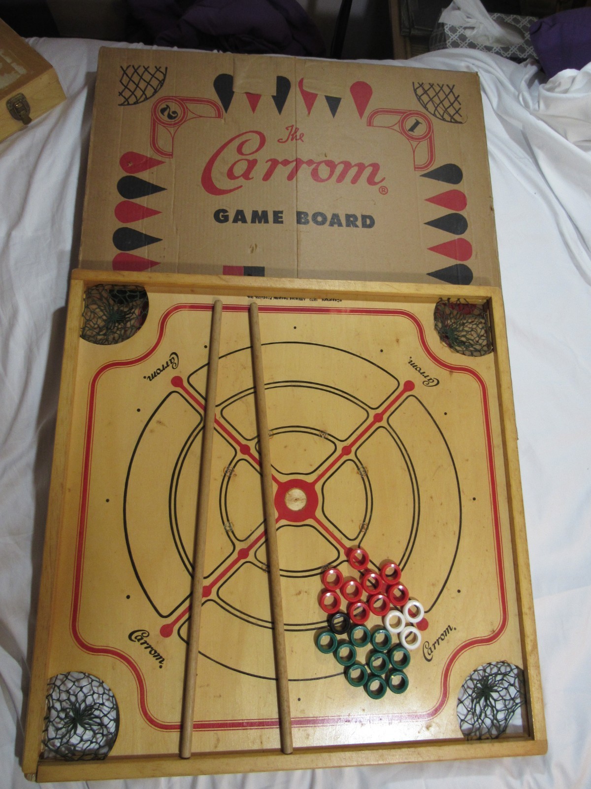 Vintage 1970 Carrom Game Board Model No. 108 Original Box Incomplete AS IS