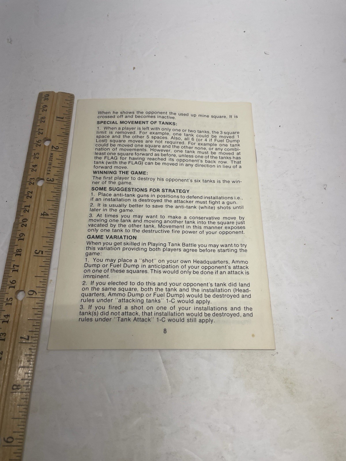 Milton Bradley Tank Battle Instruction Manual 1975 Replacement Army Game Vintage