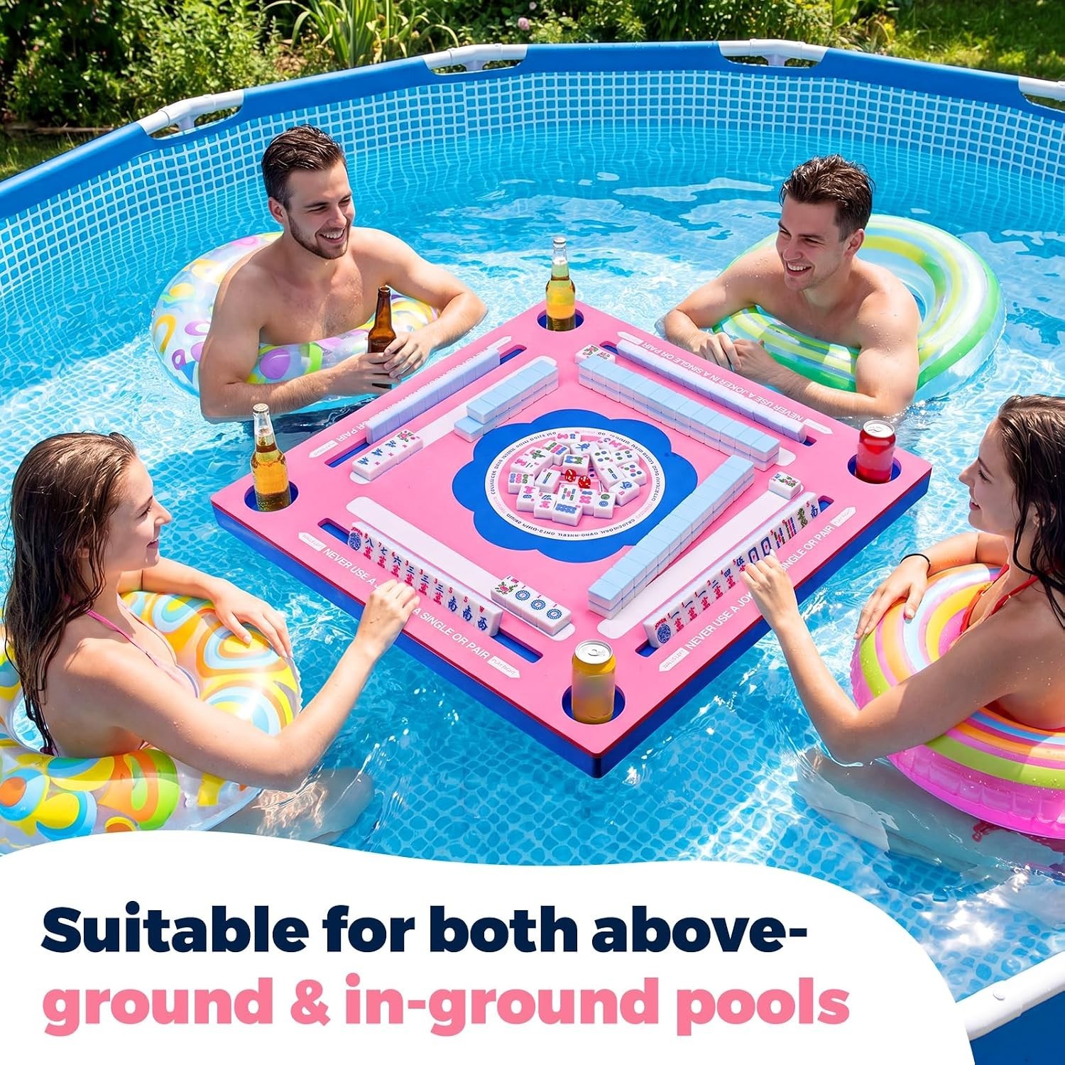 Floating Pool Mahjong Table 31.5-inch Waterproof Game Tray for Pool Beach Lake