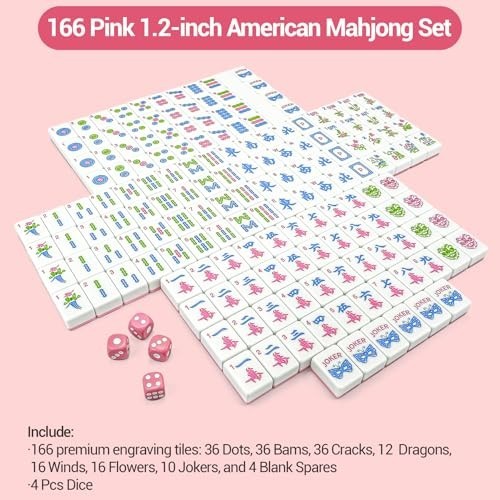 166 Pink Mahjong Tiles Set with Carrying Bag & Accessories – Portable Travel Gam