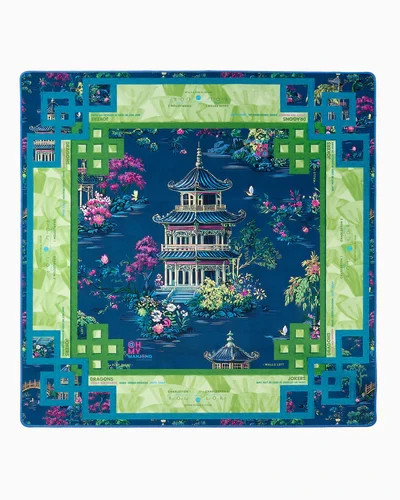 80x80cm Thickened Mahjong Table Mat Night View Garden Pavilions Non-Slip Rubber